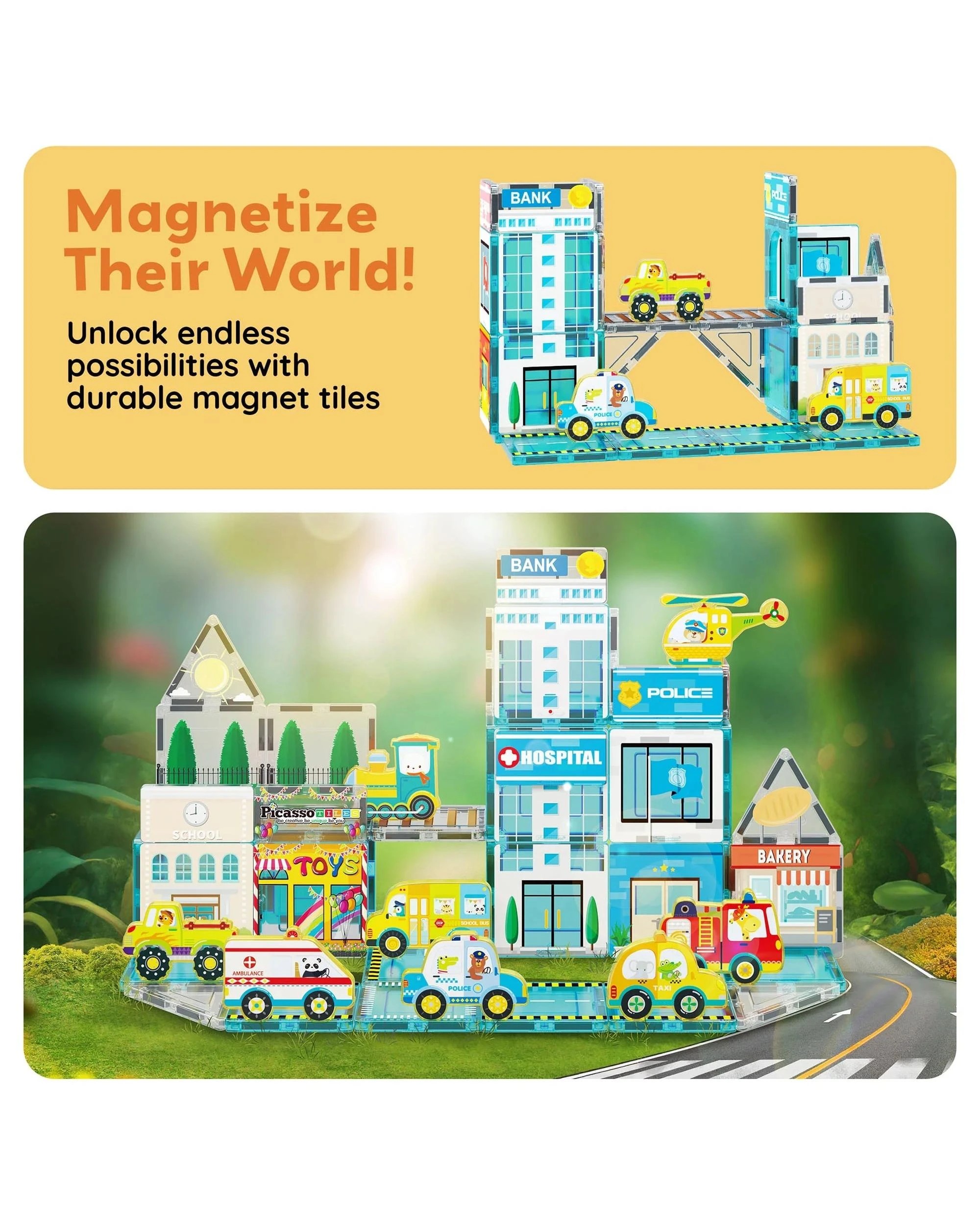 7 PicassoTiles Magnetic Tile Metro City Building Set 50 Pieces, 7 of 9