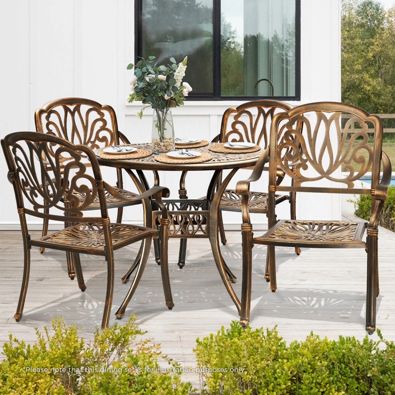 3 Livsip Outdoor Dining Chairs Cast Aluminium Patio Garden Furniture Set Of 2
 - Bronze, 3 of 10