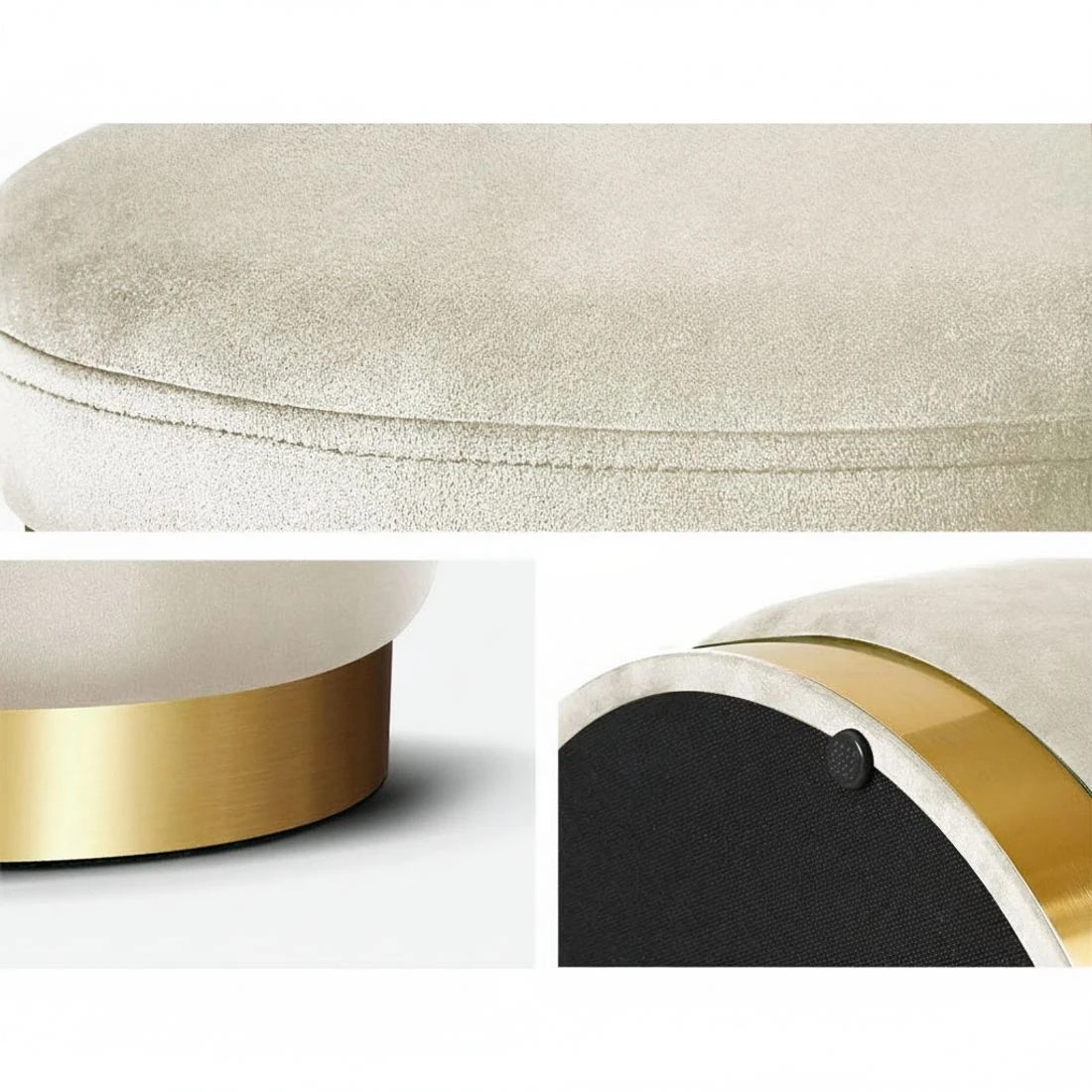 4 Artiss Ottoman Foot Stool Round Velvet Cream - Beige, 4 of 5