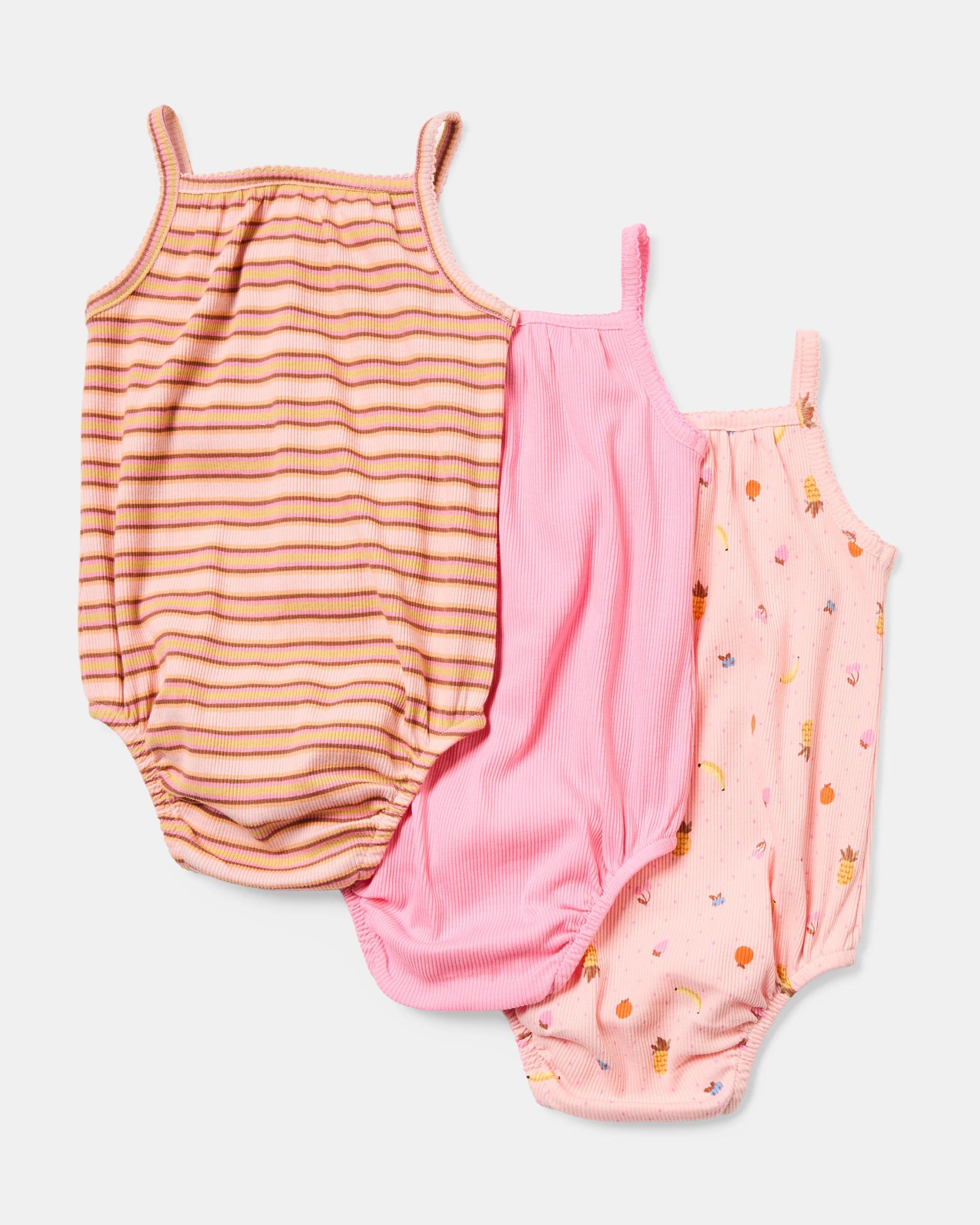 2 3 Pack Sleeveless Rib Bodysuits Fruit Strp, 2 of 9