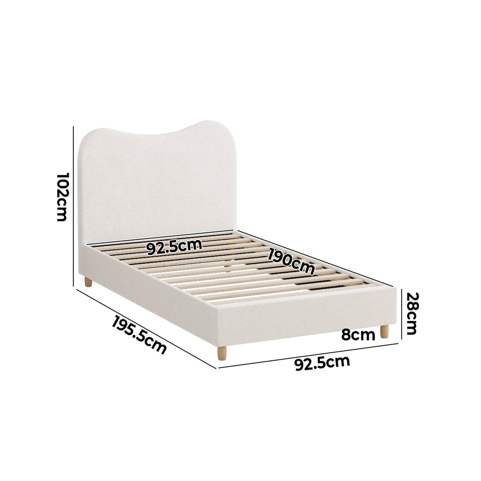 2 Oikiture Bed Frame Single Size Boucle Cloud Shape Headboard - White, 2 of 9