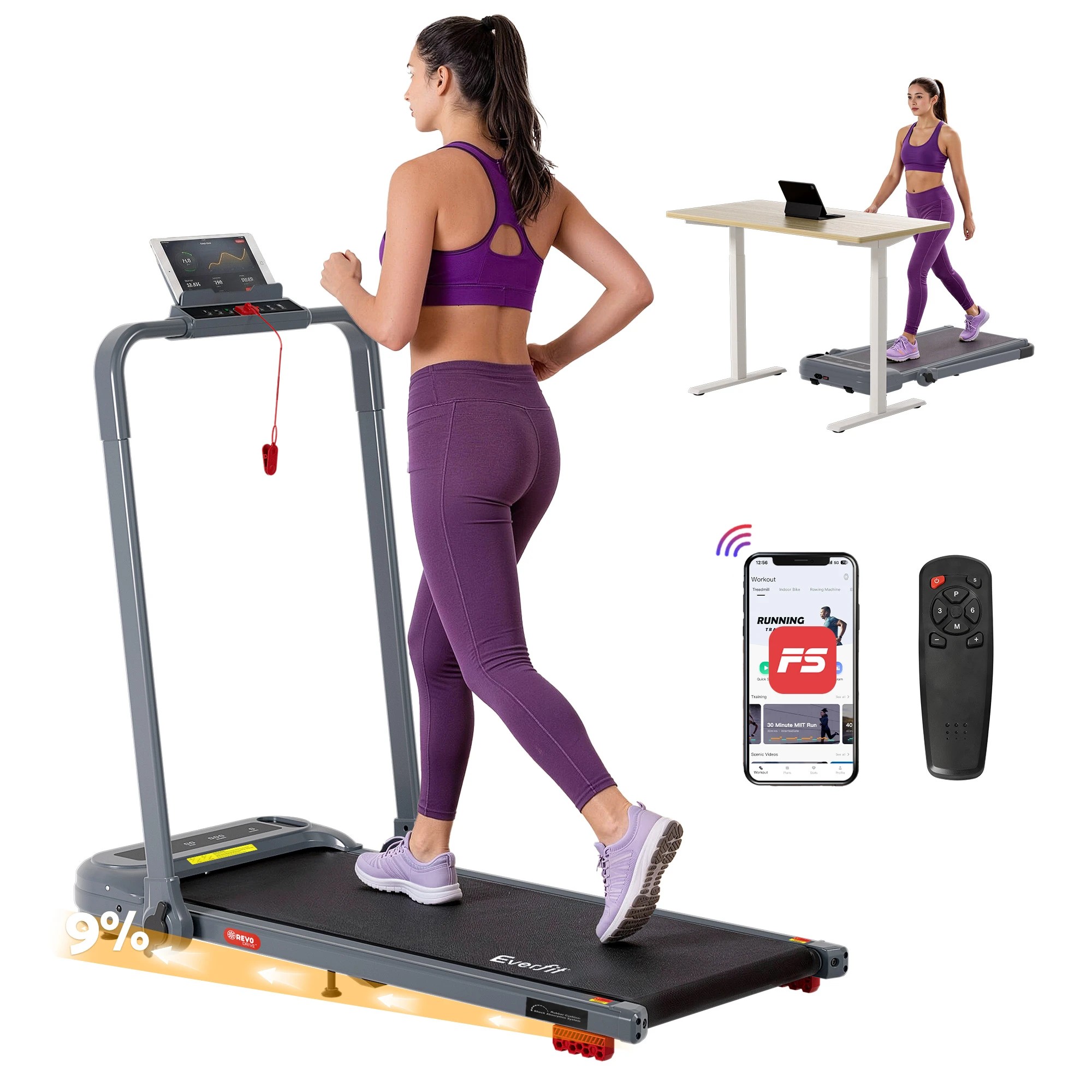 1 Everfit Treadmill Electric Walking Pad with Incline Foldable for Home Gym - Grey, 1 of 10