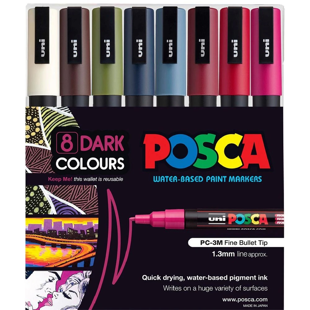 1 POSCA PC-3M Paint Markers Dark Colours 8 Pack, 1 of 5