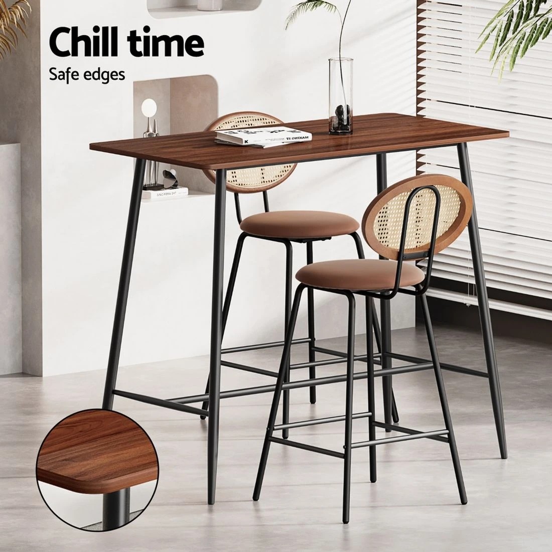 6 Artiss Bar Table Stools Set Dining Desk Industrial Kitchen Chairs Cafe Pub
 - brown, 6 of 8