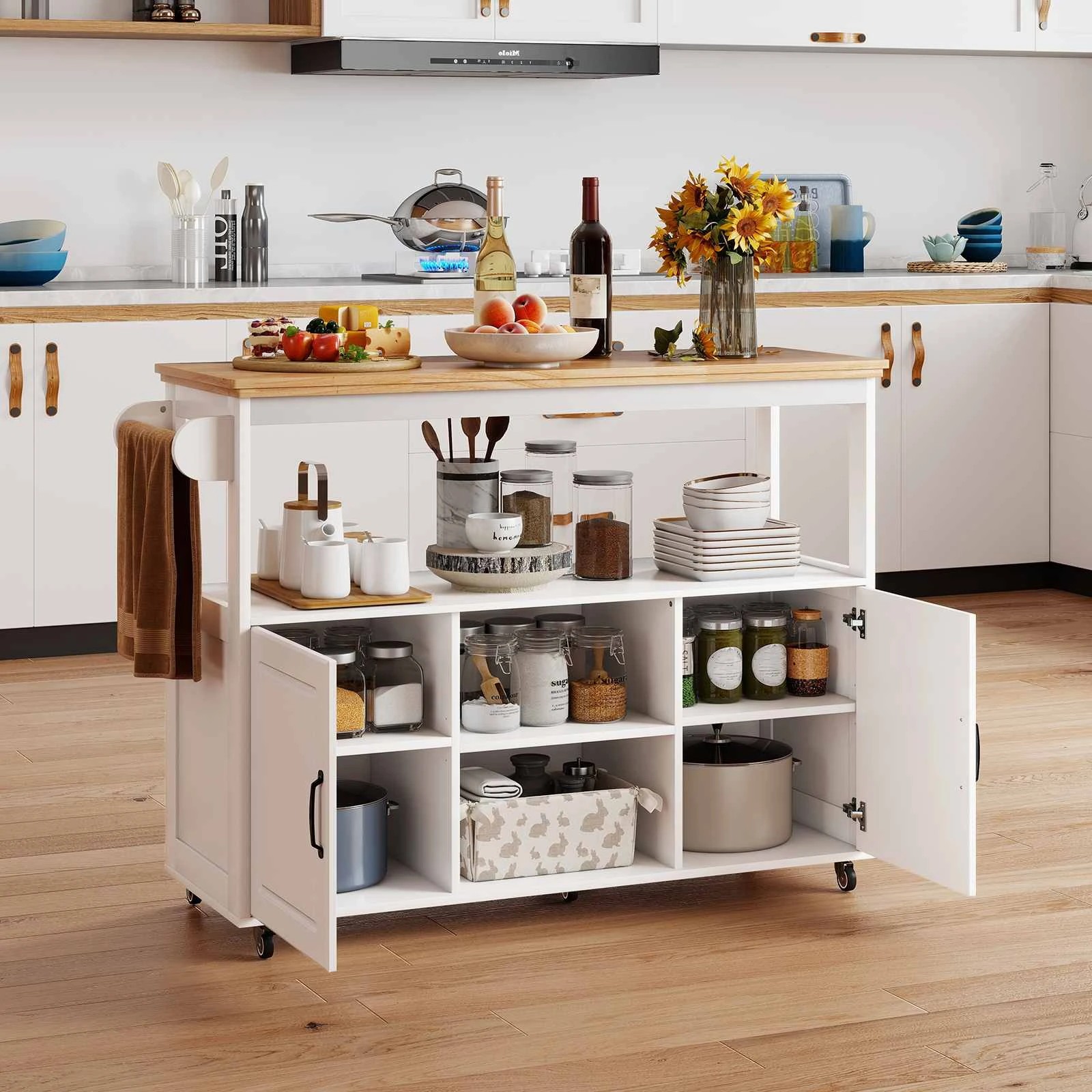 3 Costway Kitchen Island Trolley Buffet Cabinet Rolling Dining Cart - White, 3 of 3