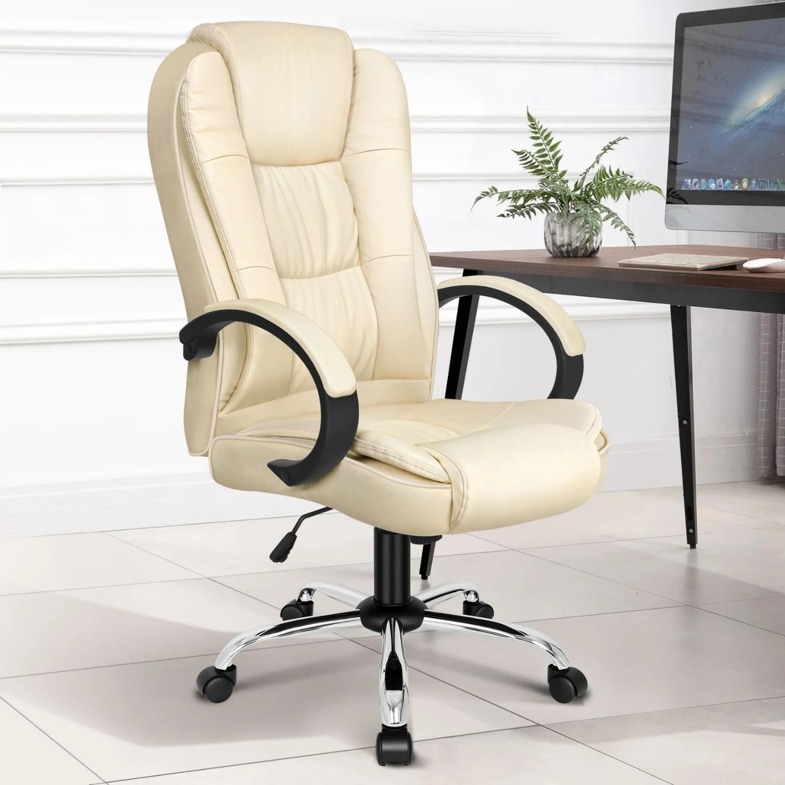 2 Alfordson Office Chair Executive Gaming Computer Racer PU Leather Seat - Beige, 2 of 10