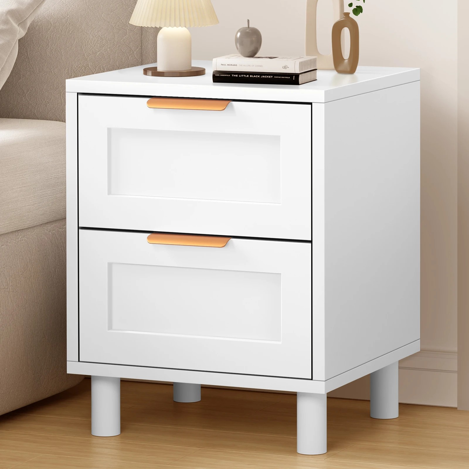 1 Alfordson Bedside Table Side Storage Nightstand 2 Drawers Cabinet - White, 1 of 10