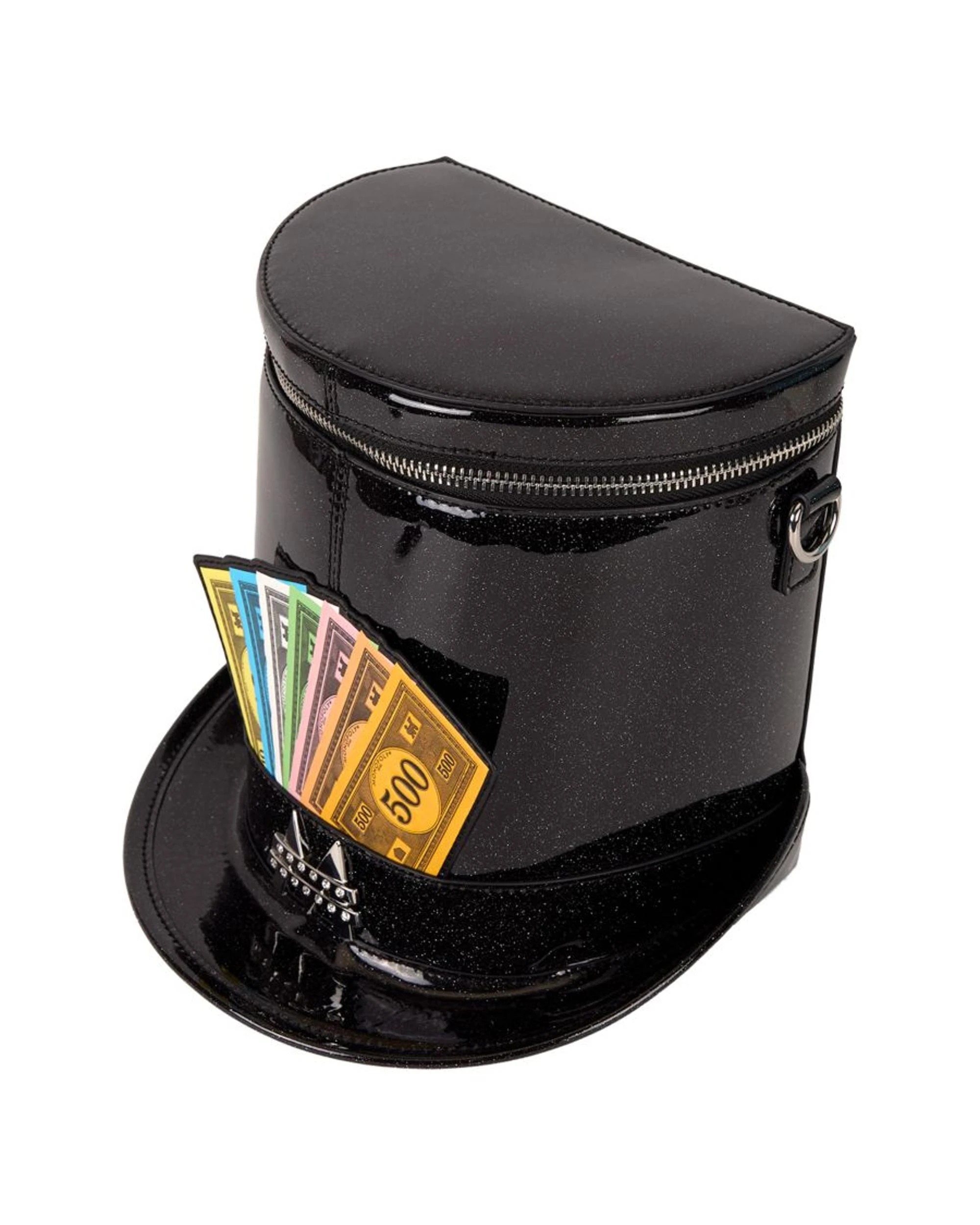 3 Monopoly 90th Anniversary Top Hat Glitter Figural Crossbody Bag - Black, 3 of 8