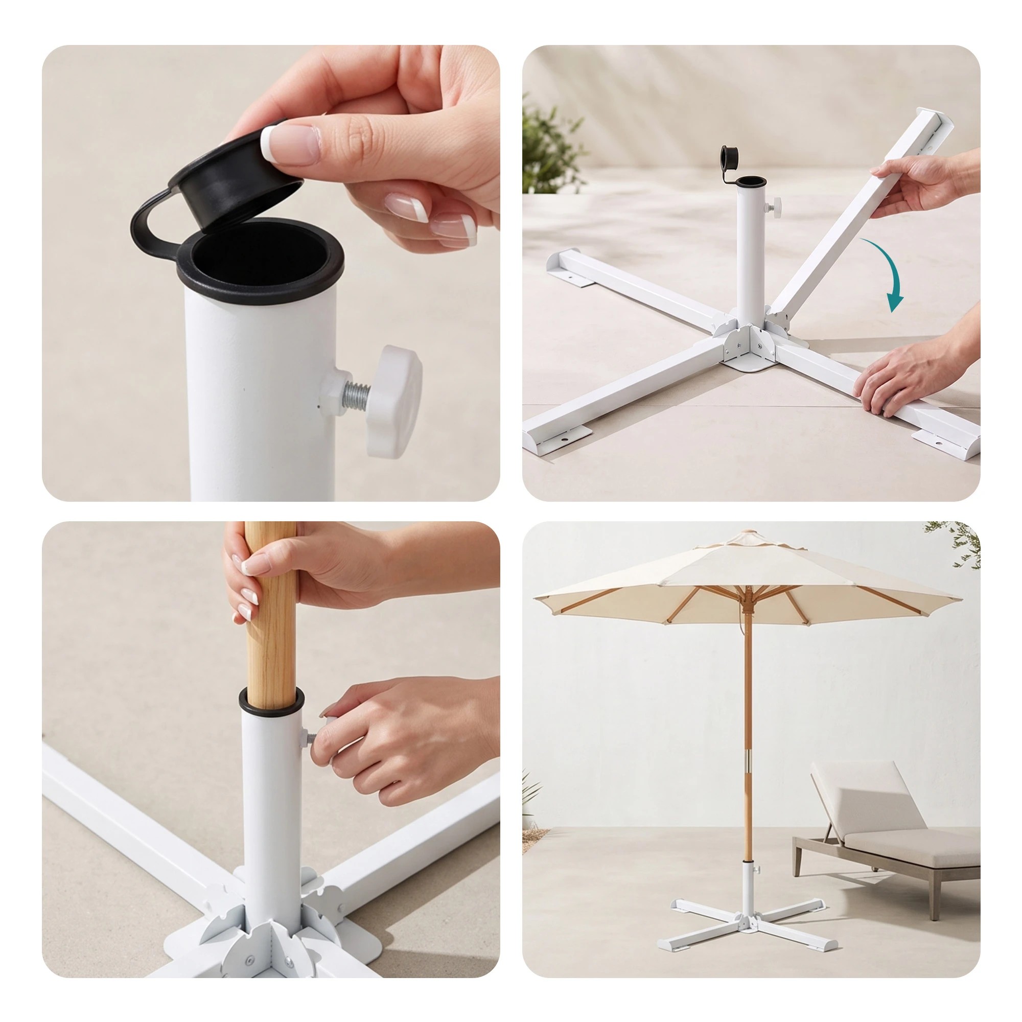 5 Instahut Outdoor Umbrellas Base Steel Umbrella Holder 25 to 35mm White - White, 5 of 8