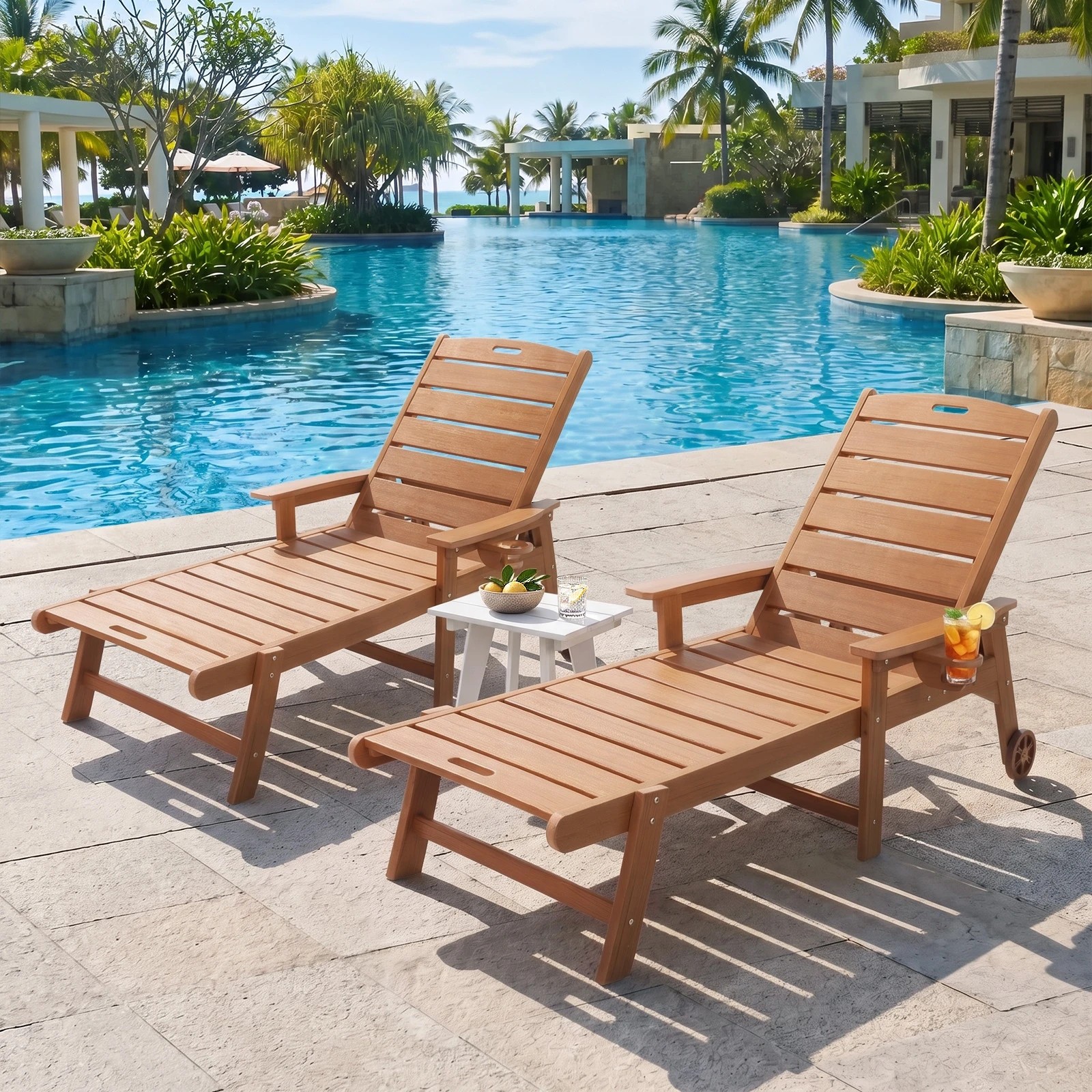 Livsip 3PCS Sun Lounge Set HDPE Lounger Beach Chair Patio Outdoor ...