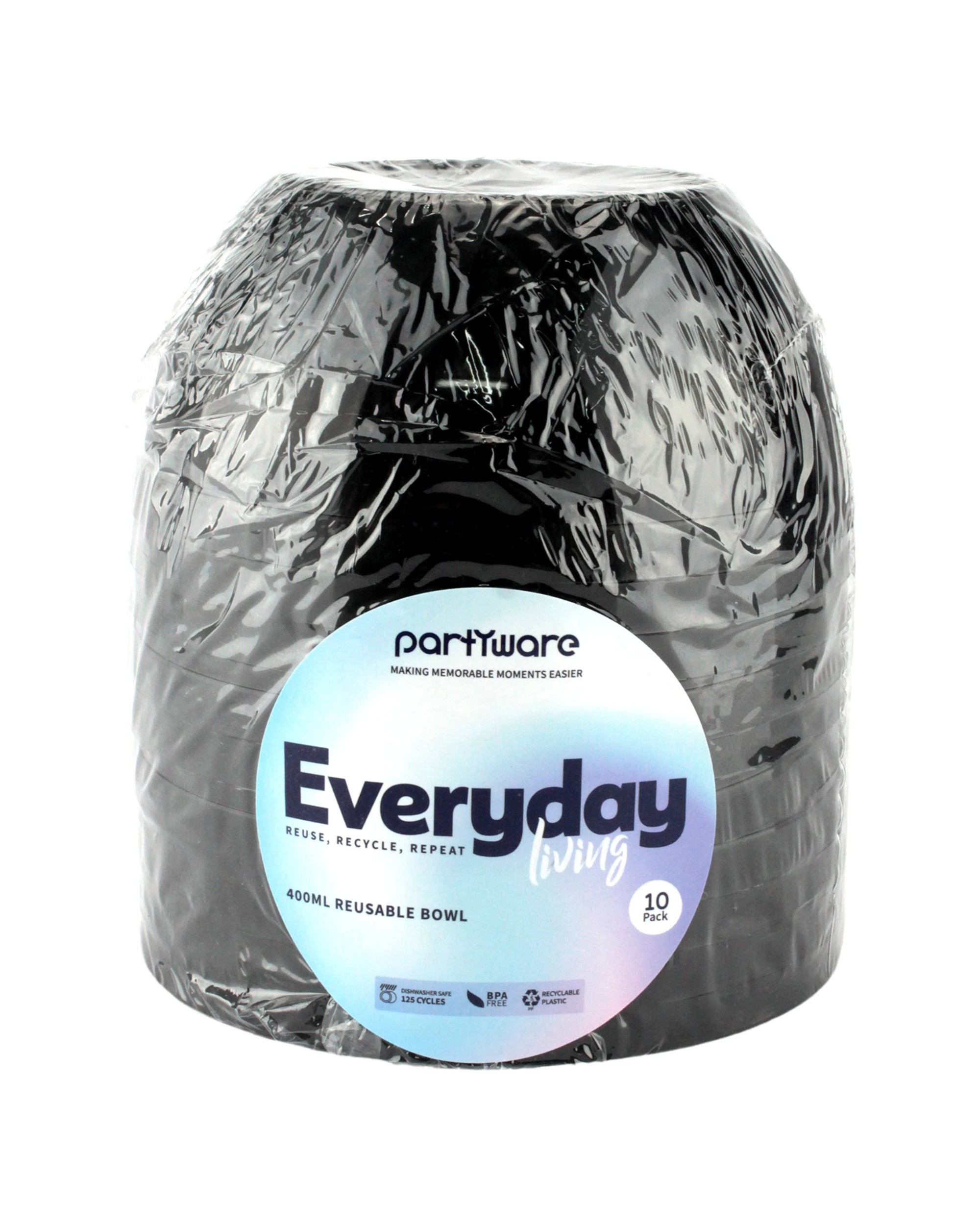 2 Partyware Black Reusable Plastic Bowl 11.5cm Pack of 10 - Black, 2 of 2