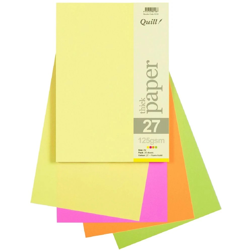 1 Quill A4 125gsm Paper Fluoro Assorted 25 Pack, 1 of 2