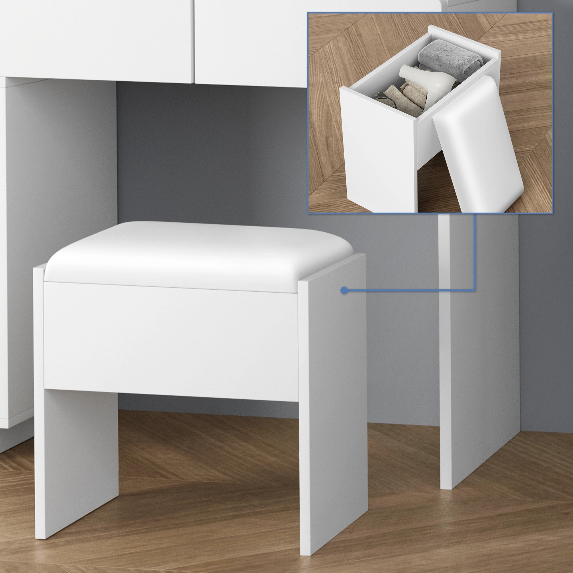 9 Alfordson Dressing Table Stool Set LED Drawers - White, 9 of 9