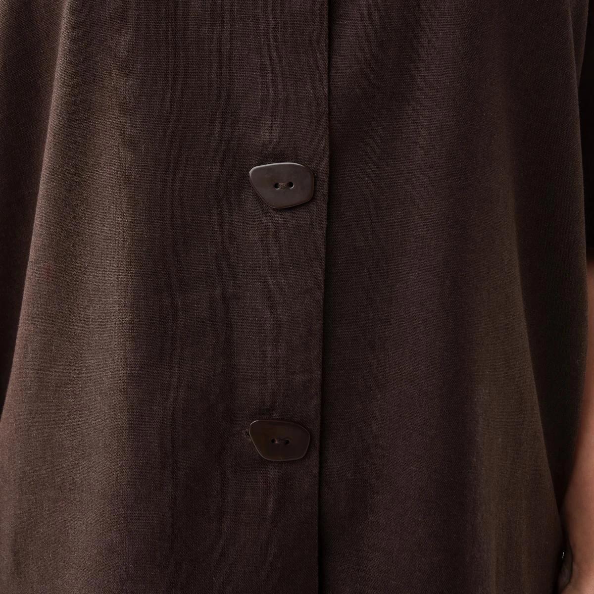 7 Short Sleeve Boxy Linen Blend Shirt MELTED CHOCOLATE, 7 of 9