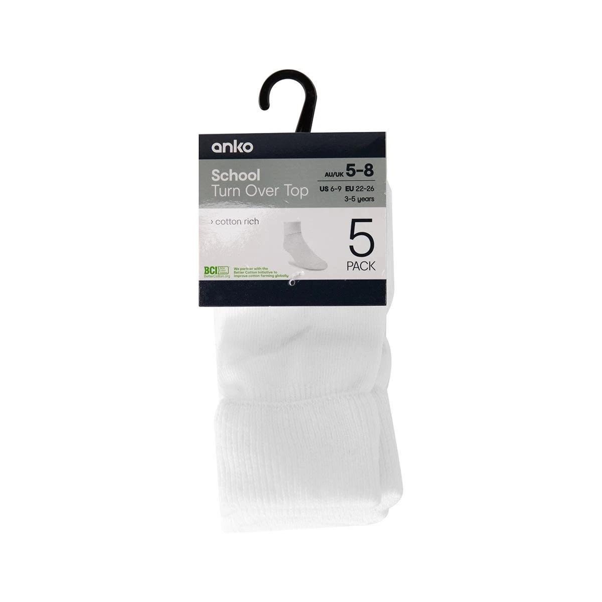 3 5 Pack School Turn Over Top Socks WHITE, 3 of 3