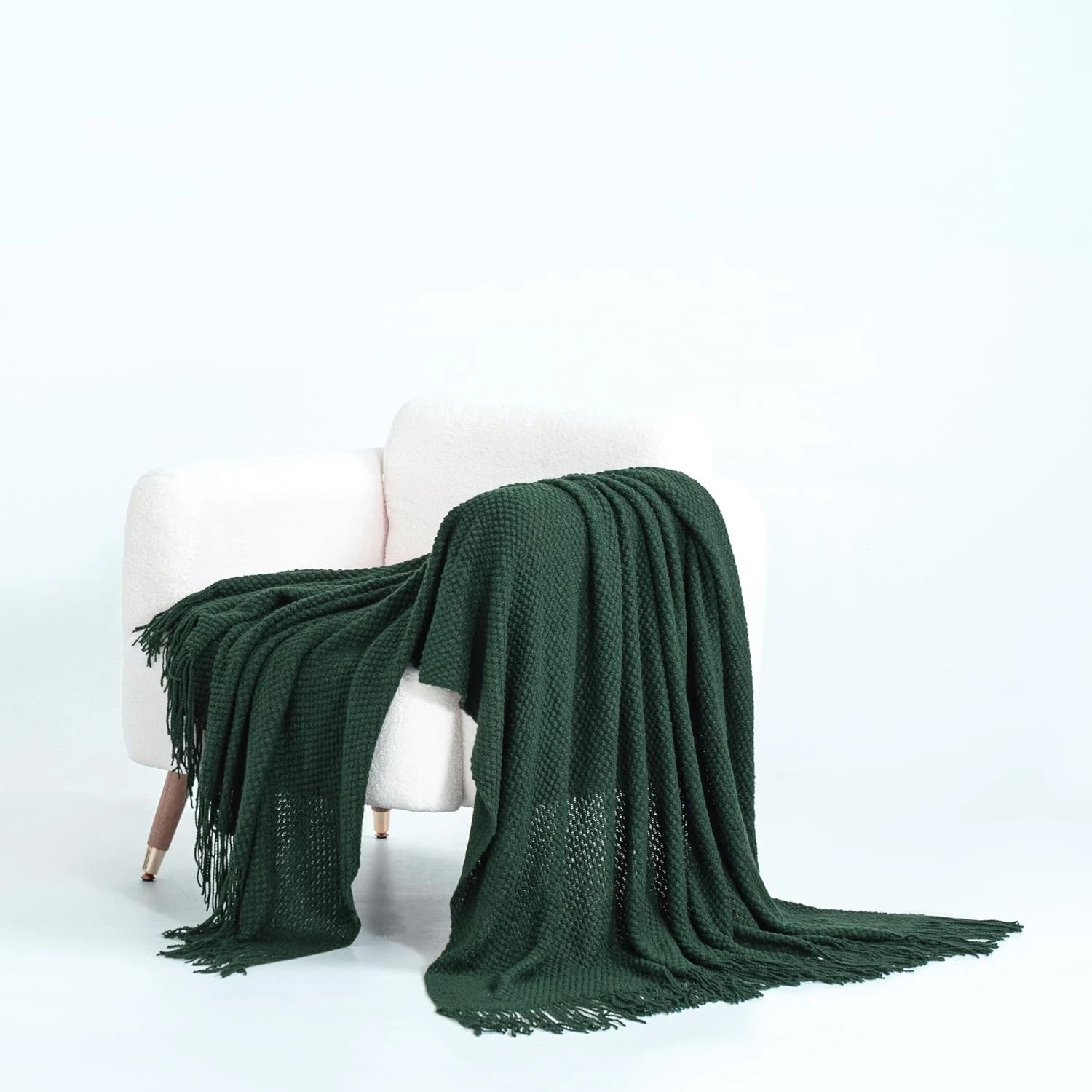 3 Gioia Casa Micro Plush Knitted Throw Blanket Soft Warm Lightweight - Forest Green, 3 of 7
