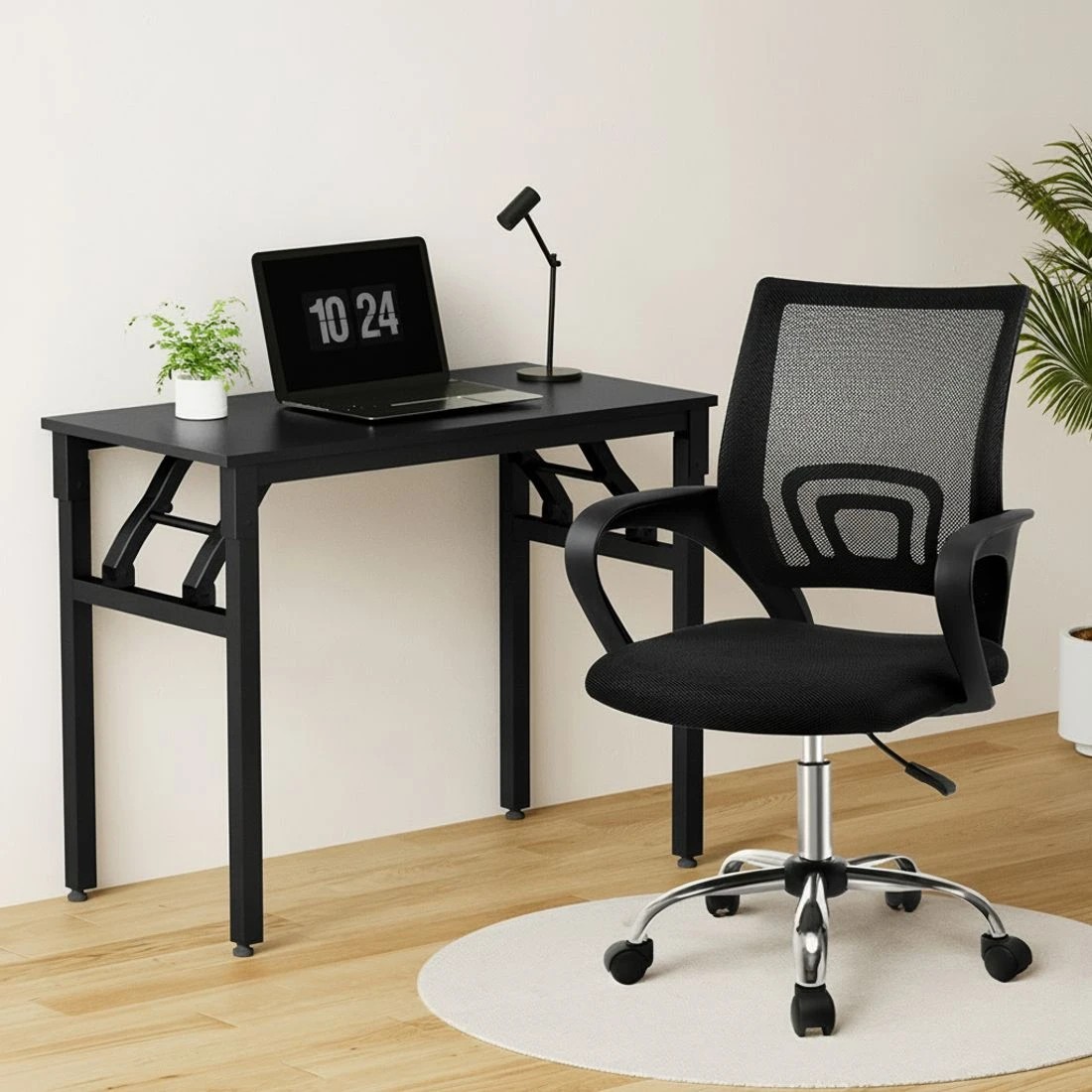 6 Artiss Computer Desk Mesh Office Chair Set Foldable Home Study Table - Black, 6 of 6