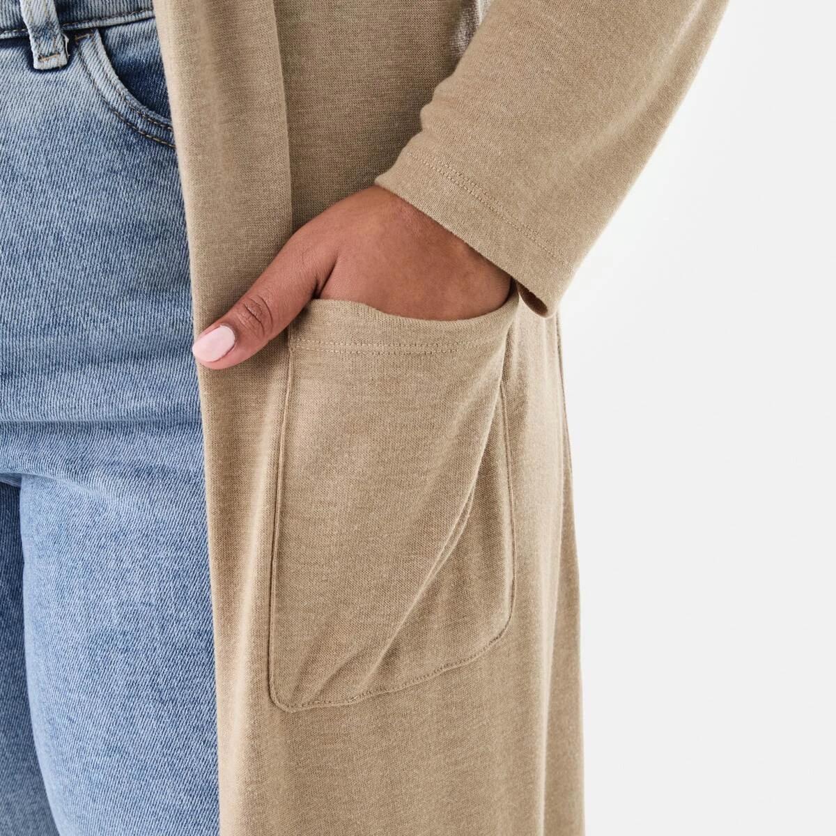 6 Curve Longline Pocket Cardigan Sandstone, 6 of 6