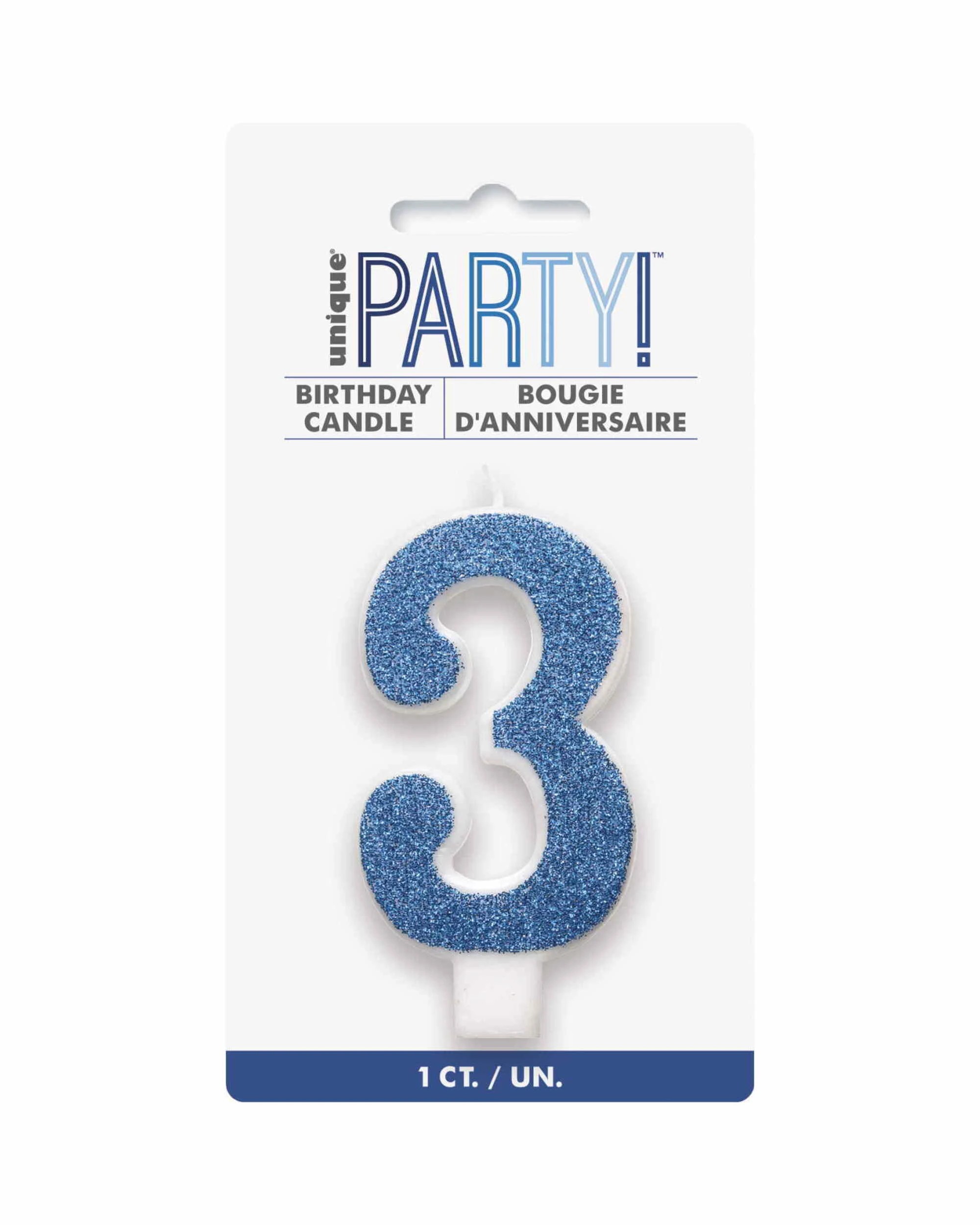 1 Unique Glitter Accent Number 3 Candle - Blue, 1 of 1