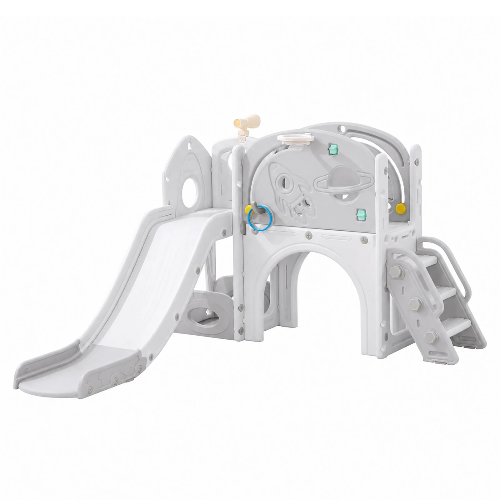 1 Advwin 9 in 1 L-Shaped Toddler Slide Indoor Baby Slide Kids Playset Outdoor Playground - Grey, 1 of 8