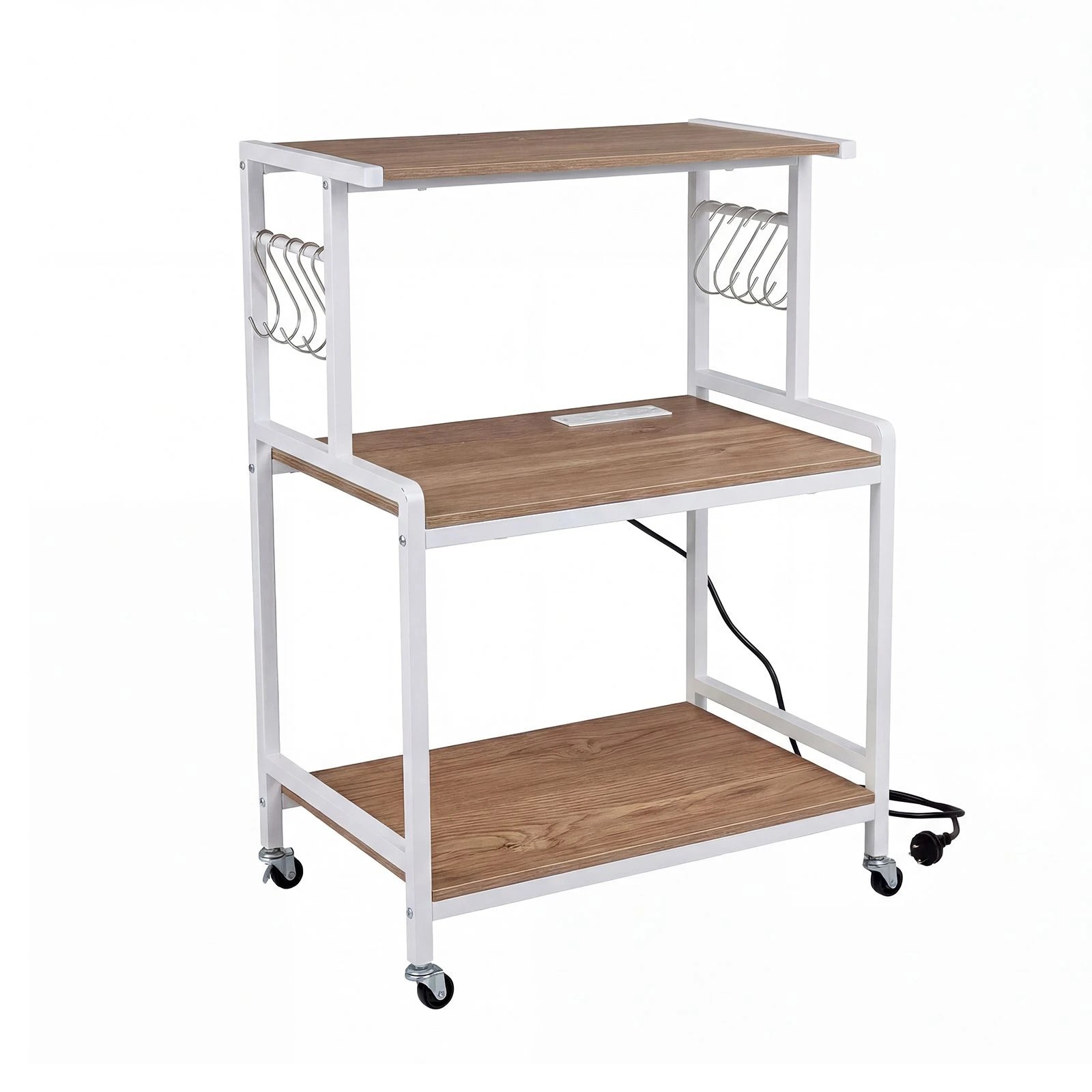 1 Costway 3-Tier Kitchen Rolling Utility Cart w/Power Outlets, 1 of 4