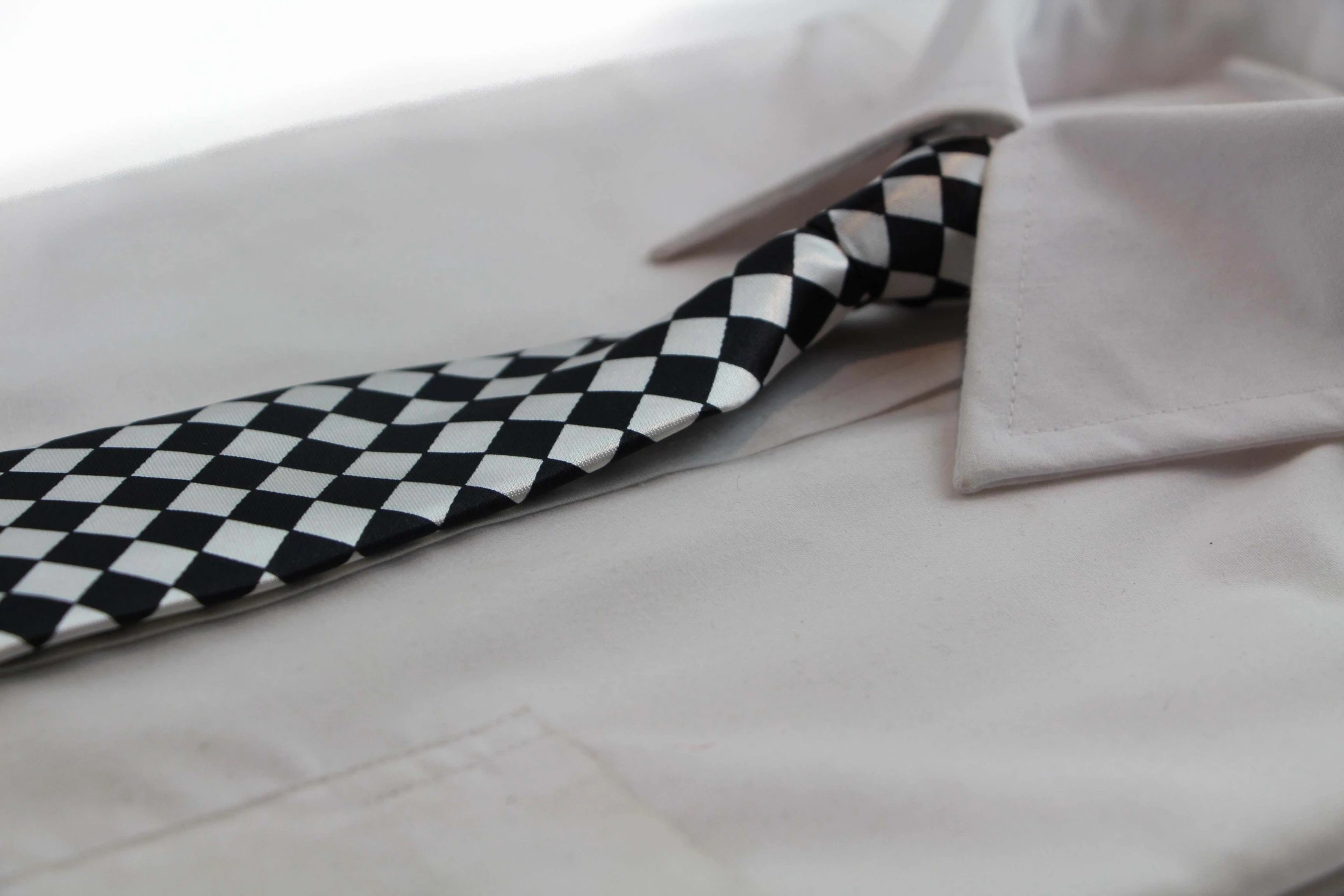 2 Zasel Kids Boys Black & White Patterned Elastic Neck Tie - Small Checkers - Multi, 2 of 2