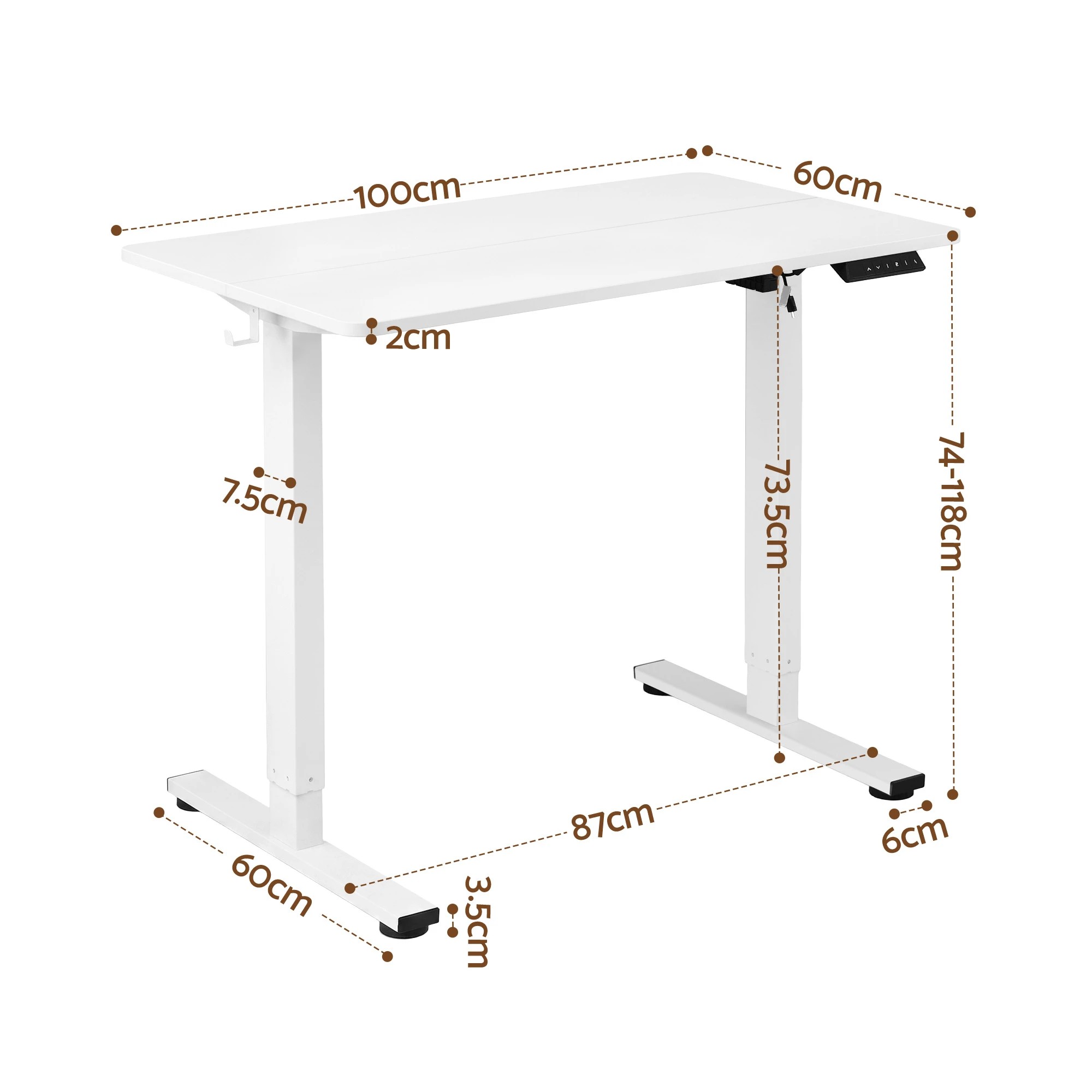 2 Artiss Standing Desk Electric Adjustable Ergonomic Office Table 100cm - White, 2 of 9