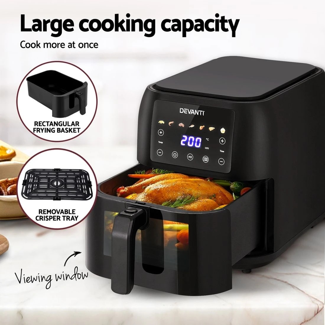 6 Devanti Air Fryer 8L LCD Fryers - Black, 6 of 7