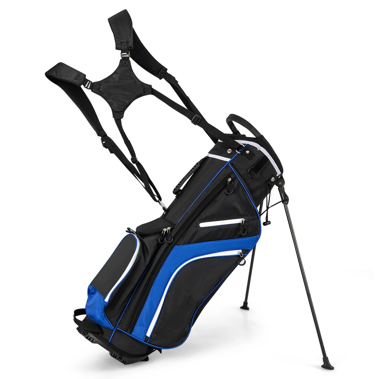 1 Costway Golf Stand Bag Portable Golf Cart Bag Travel Bag w/14 Full Length Dividers & Rain Hood - Blue, 1 of 4