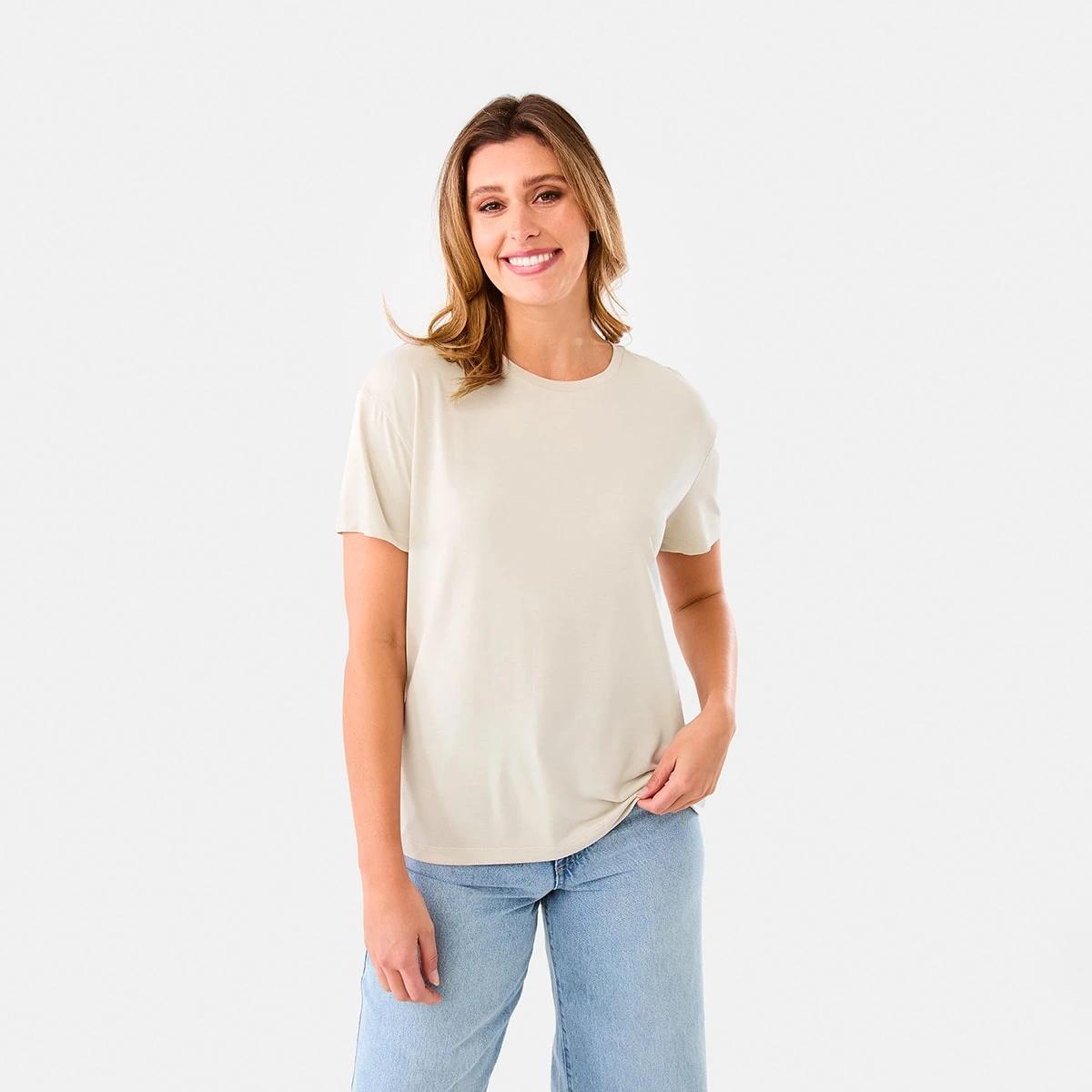 1 Short Sleeve Drape T-shirt Nat Beige, 1 of 6