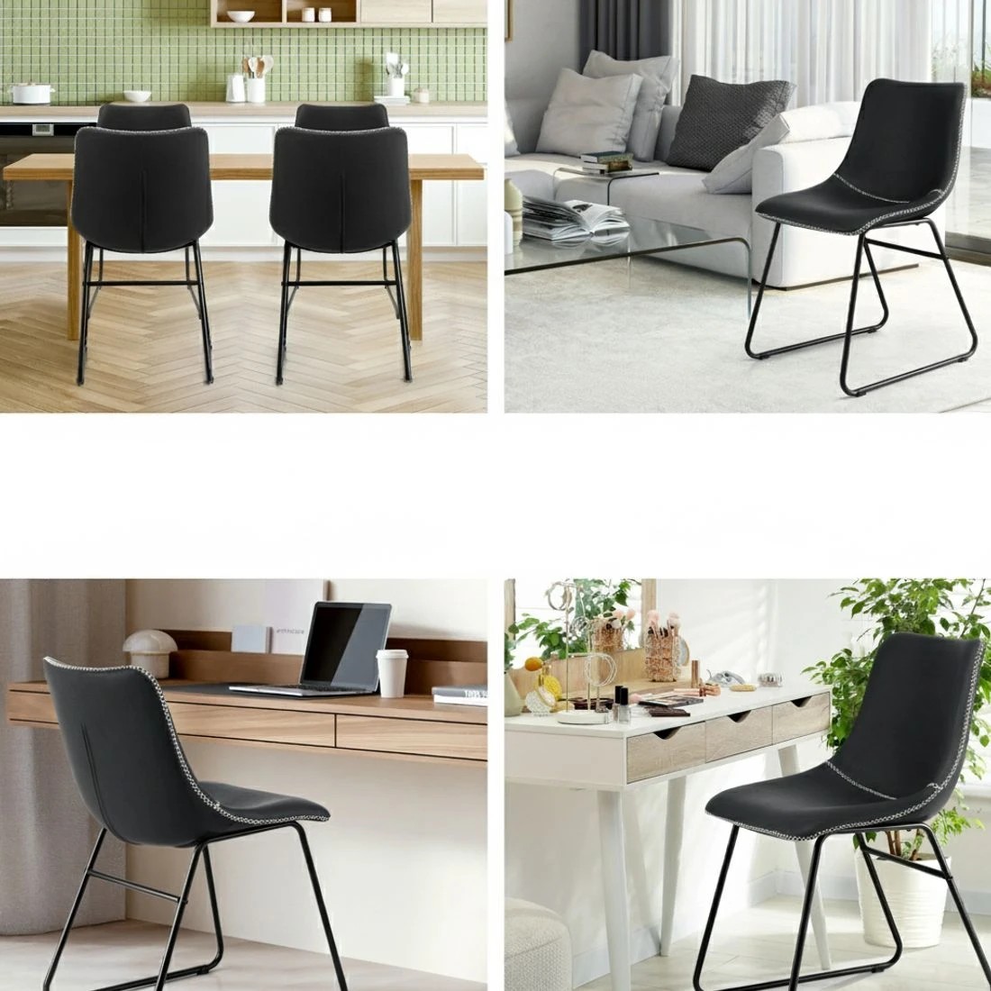 5 Artiss 2x Dining Chairs Retro PU Leather Kitchen Lounge Cafe Accent Chair - Black, 5 of 6