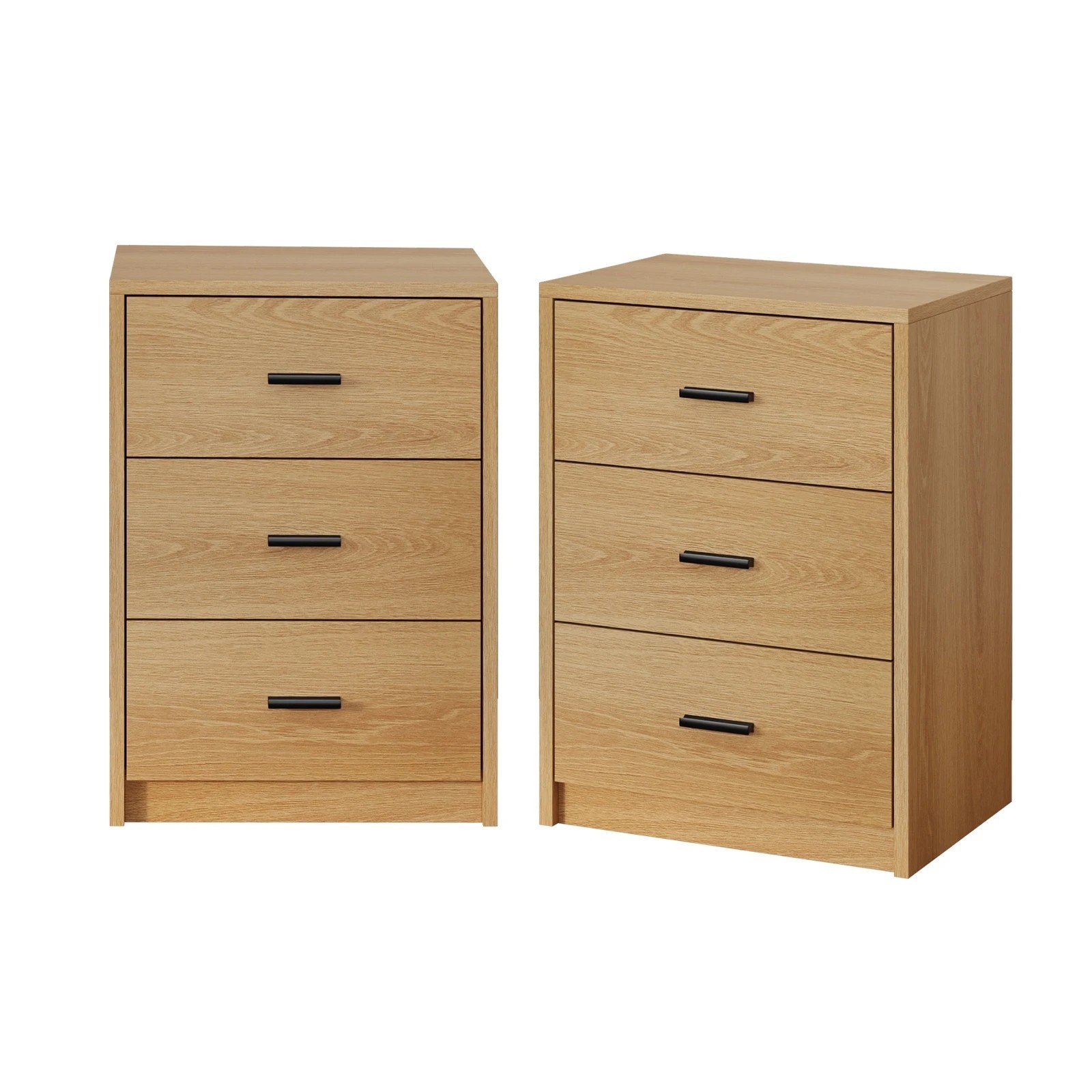 1 Oikiture 2x Bedside Table 3 Drawers Nightstand Bedroom Storage Side End - Natural, 1 of 9