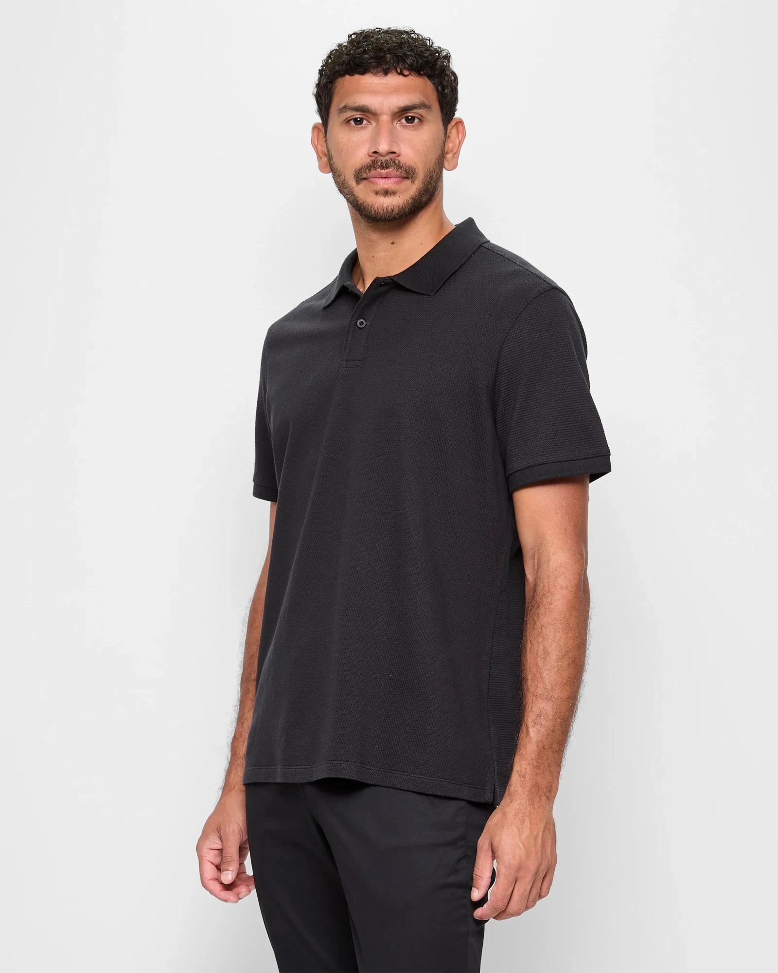 3 Australian Cotton Textured Polo Top - Preview BLACK, 3 of 5