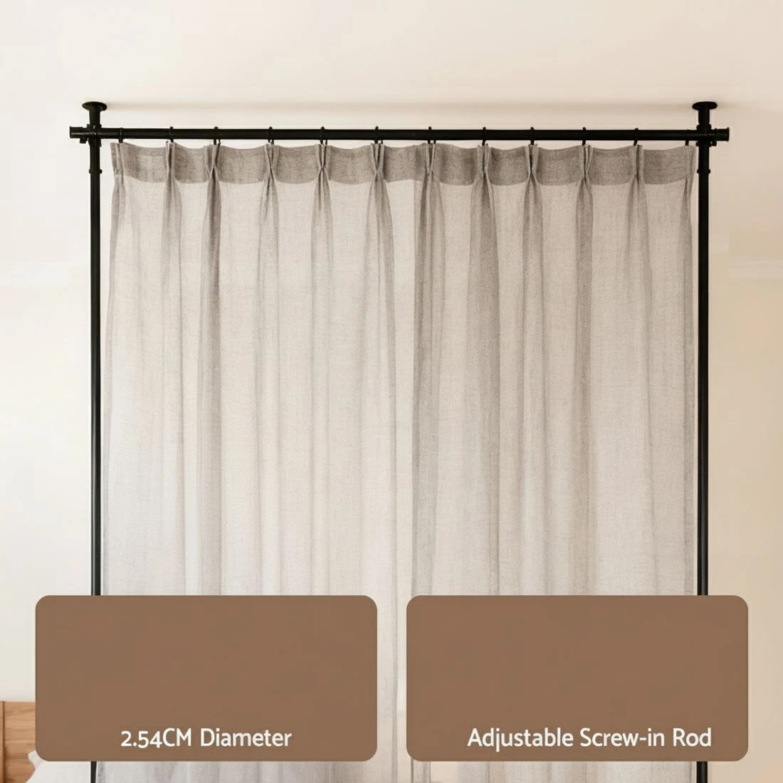 5 Artiss Room Divider Curtain Rod Extendable - Black, 5 of 8