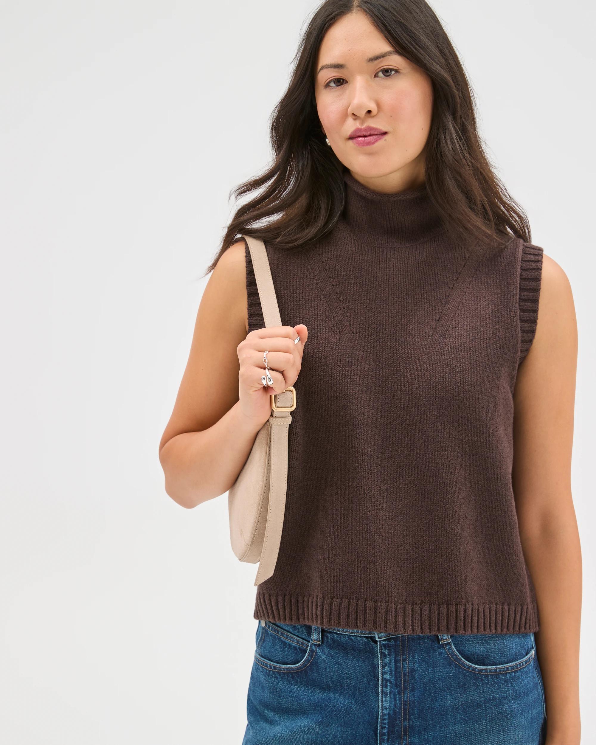 4 Target Woman Australian Cotton Blend High Neck Long Sleeveless Vest BRUNETTE, 4 of 8