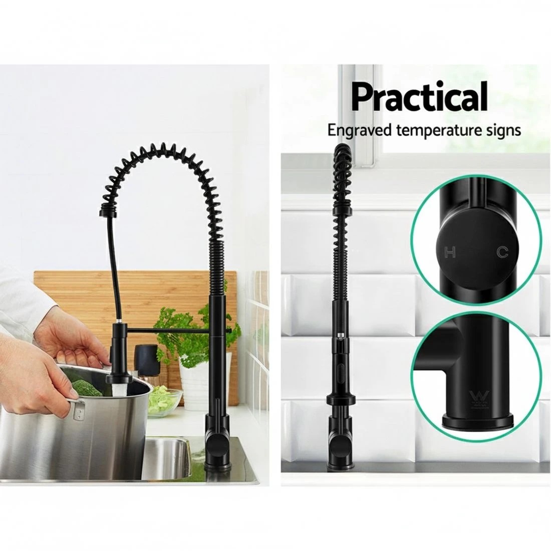 2 Cefito Kitchen Mixer Tap Pull Down 2 Modes Sink Faucet Basin Laundry - Black, 2 of 4