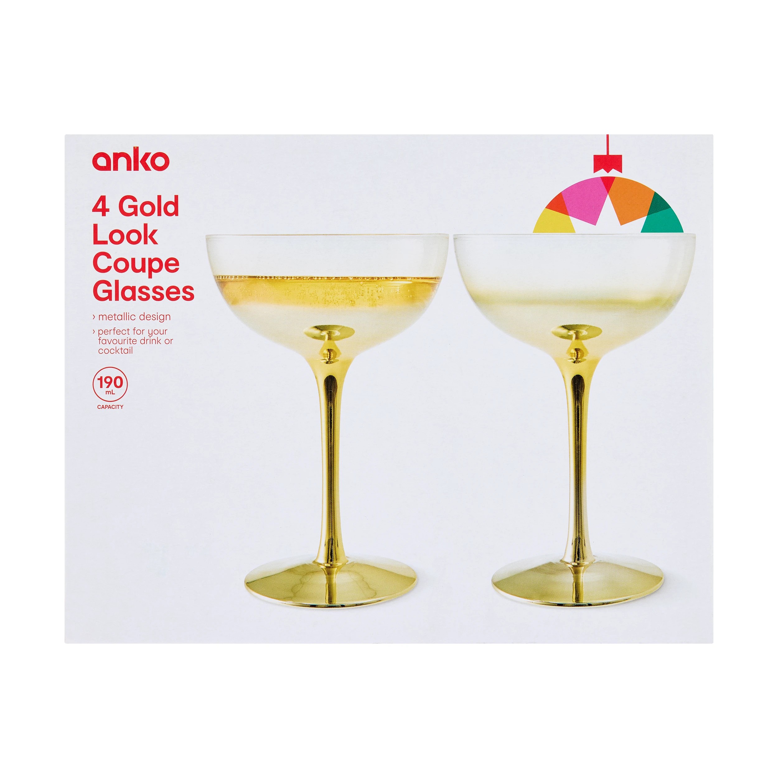 6 4 Gold Look Coupe Glasses, 6 of 6