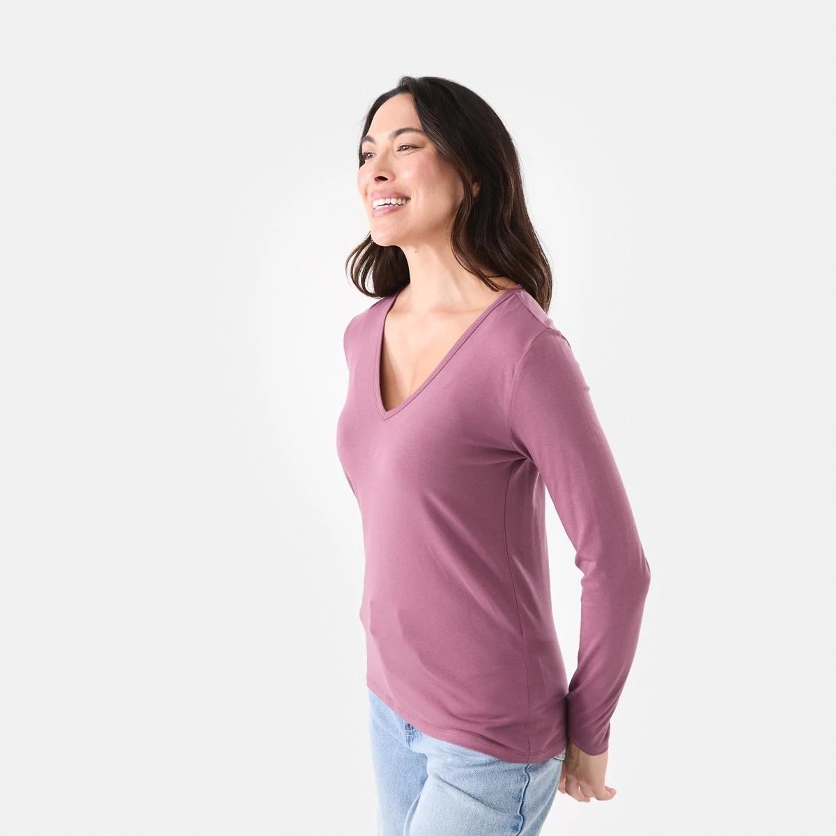 2 Long Sleeve Stretch V-Neck T-shirt Berry, 2 of 5