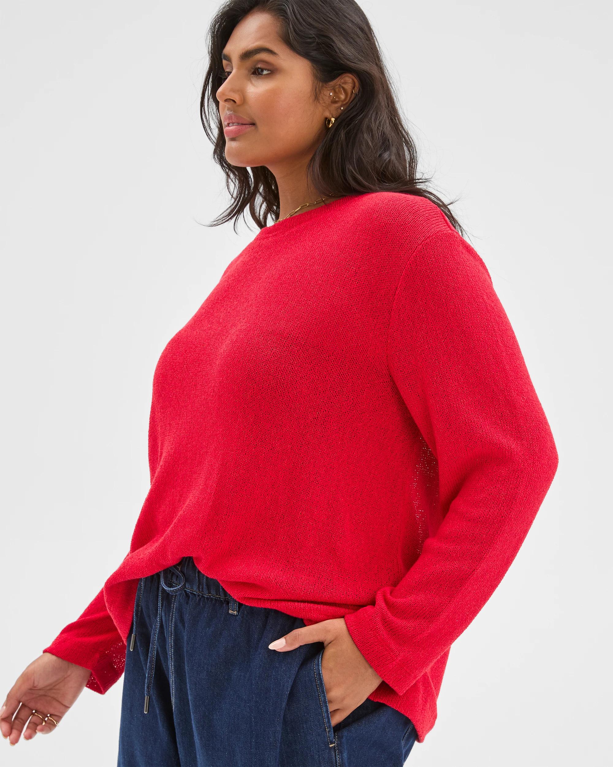 3 Target Curve Plus Size Australian Cotton Blend Textured Jumper TRUE RED, 3 of 7