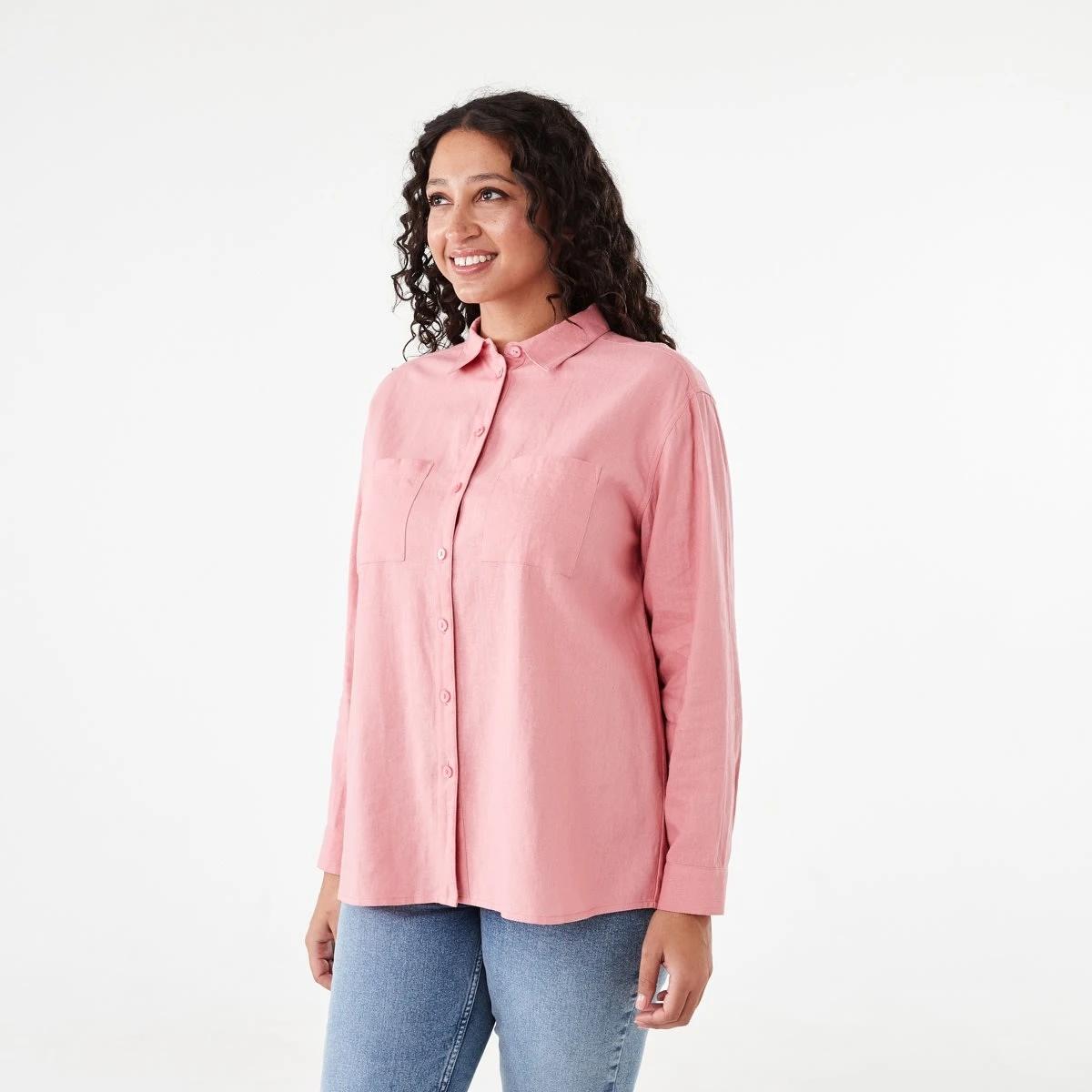 2 Long Sleeve Linen Blend Shirt Pink Wash, 2 of 7