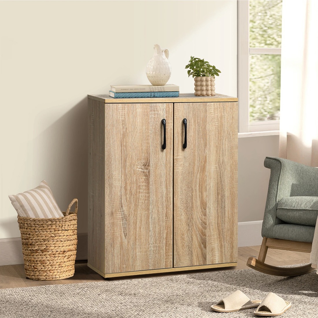 3 Oikiture Storage Cabinet Sideboard Freestanding Cupboard Organiser
 - Natural, 3 of 6
