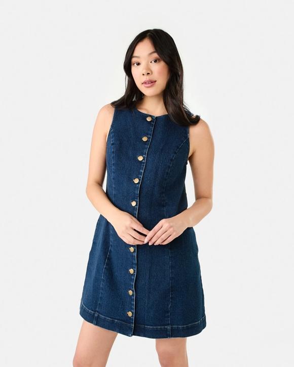 Sleeveless Boat Neck Denim Mini Dress