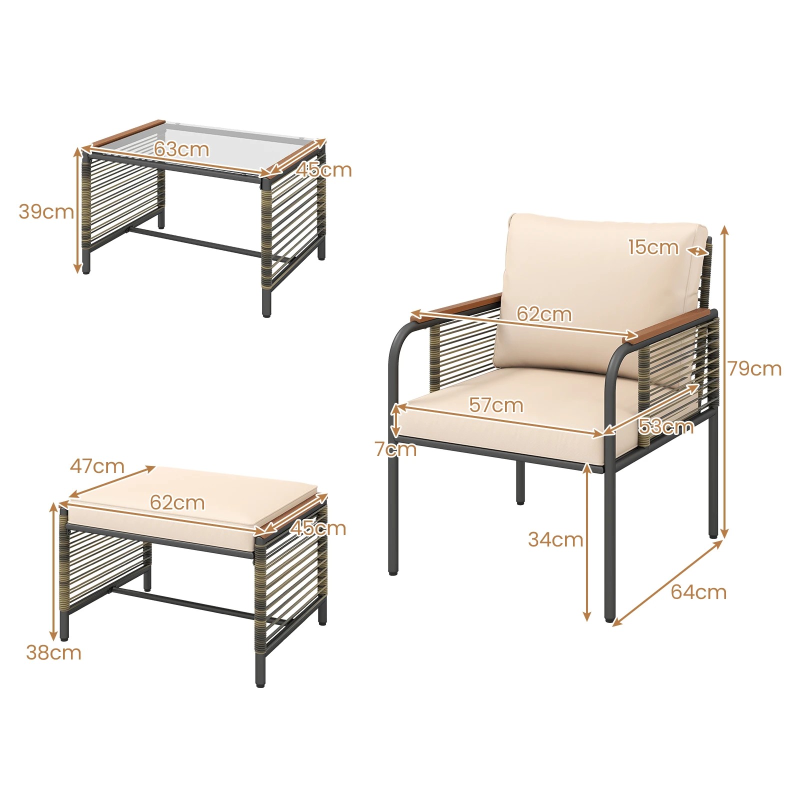 1 Costway 5 PCS Patio Rattan Wicker Furniture Set w/2 Chairs 2 Ottomans Glass Coffee Table, 1 of 2