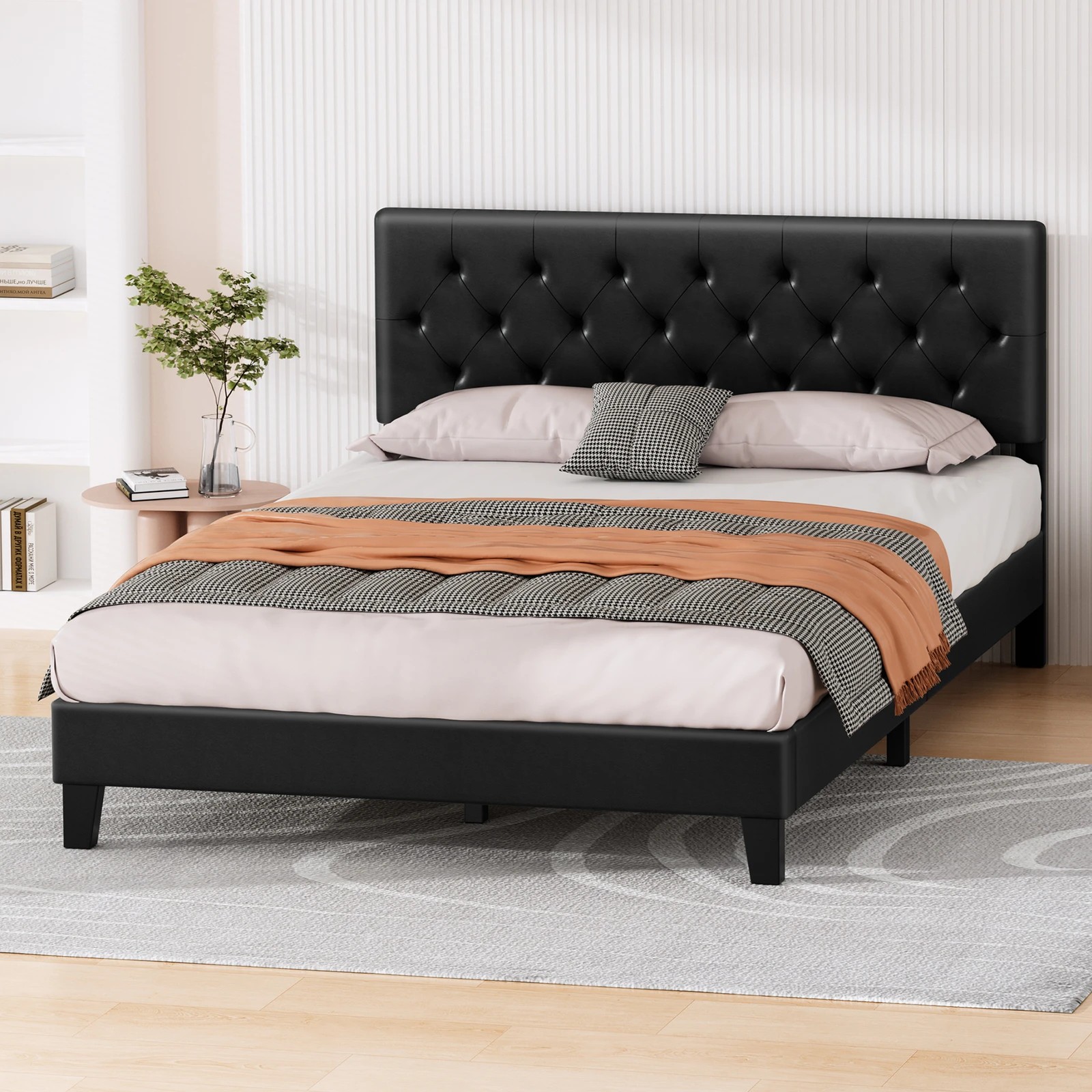 8 Alfordson Bed Frame King Size Tufted Headboard Modern Leather Meduna - Black, 8 of 9