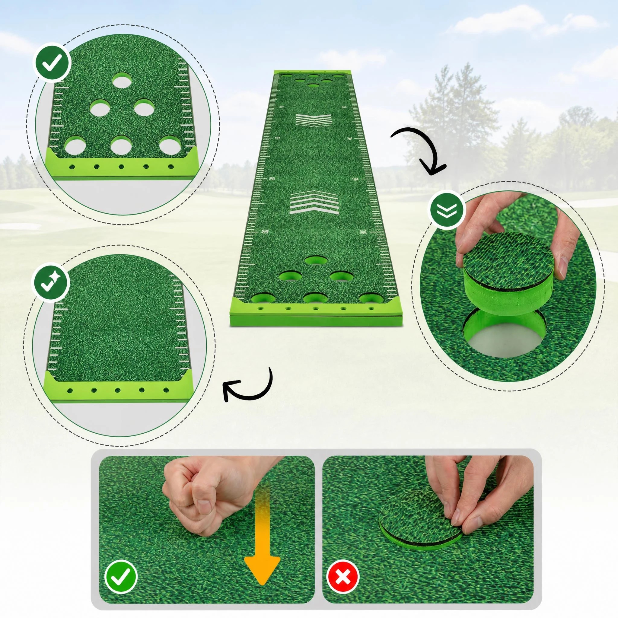 5 Costway Golf Putting Green 332x50cm Golf Practice Mat w/2 Adjustable Putters Indoor Outdoor Training, 5 of 9