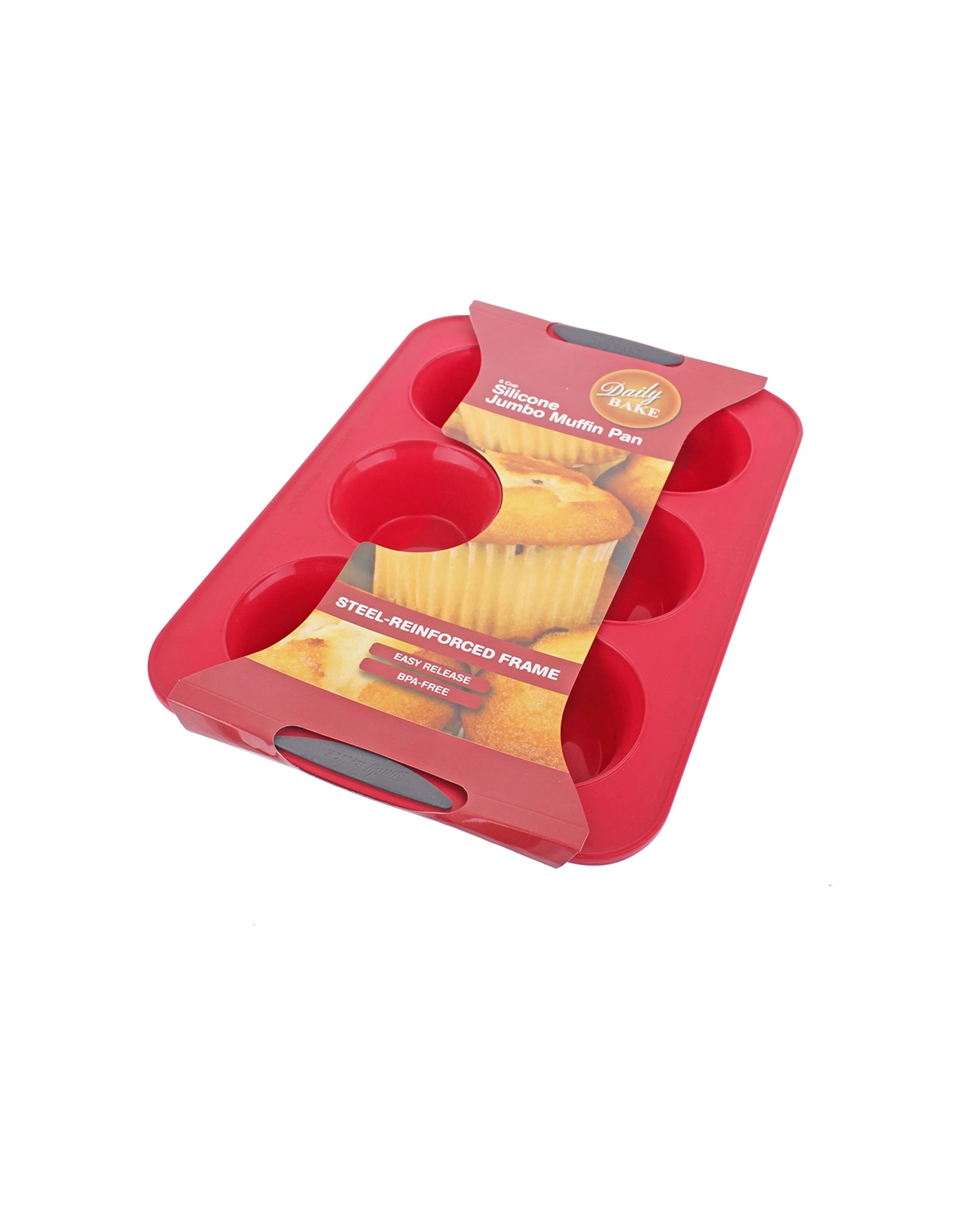 3 Daily Bake Silicone 6 Cup Jumbo Muffin Pan Non-stick With Reinforced Frame - Red, 3 of 3