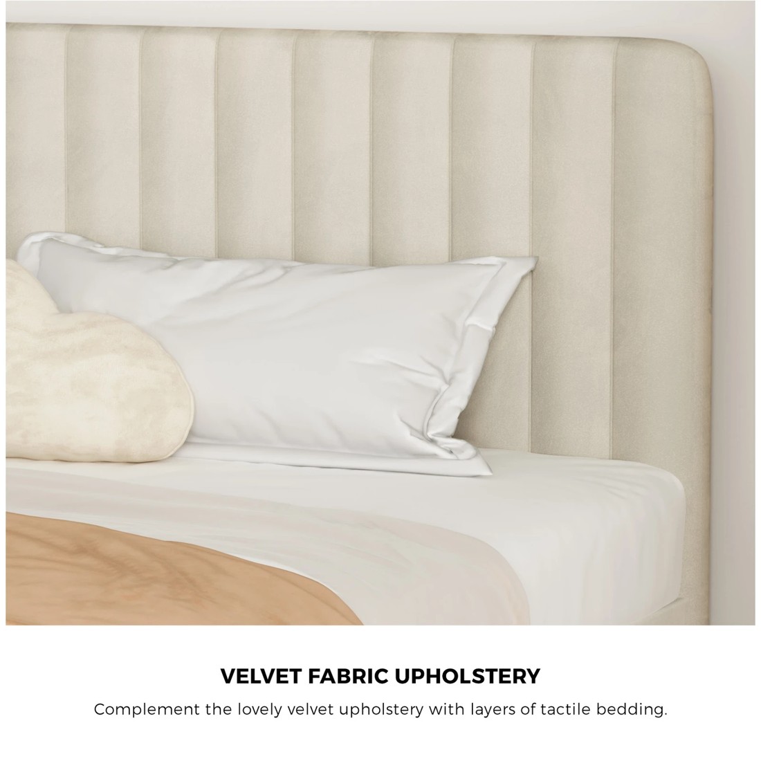 4 Oikiture Double Bed Frame Beds Platform Velvet
 - Beige, 4 of 10