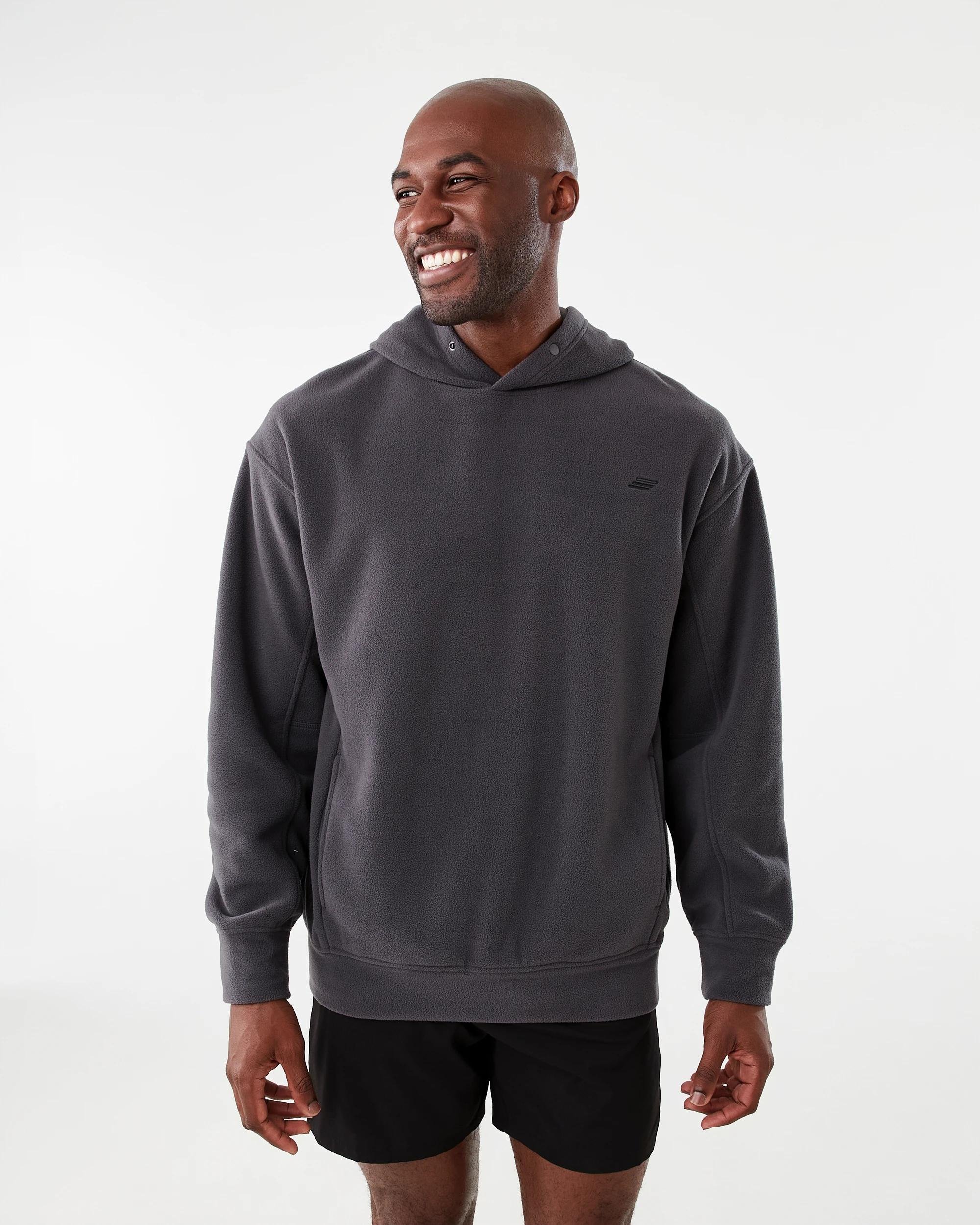 1 Active Mens Oversized Polar Fleece Hoodie Gry Drkish, 1 of 7