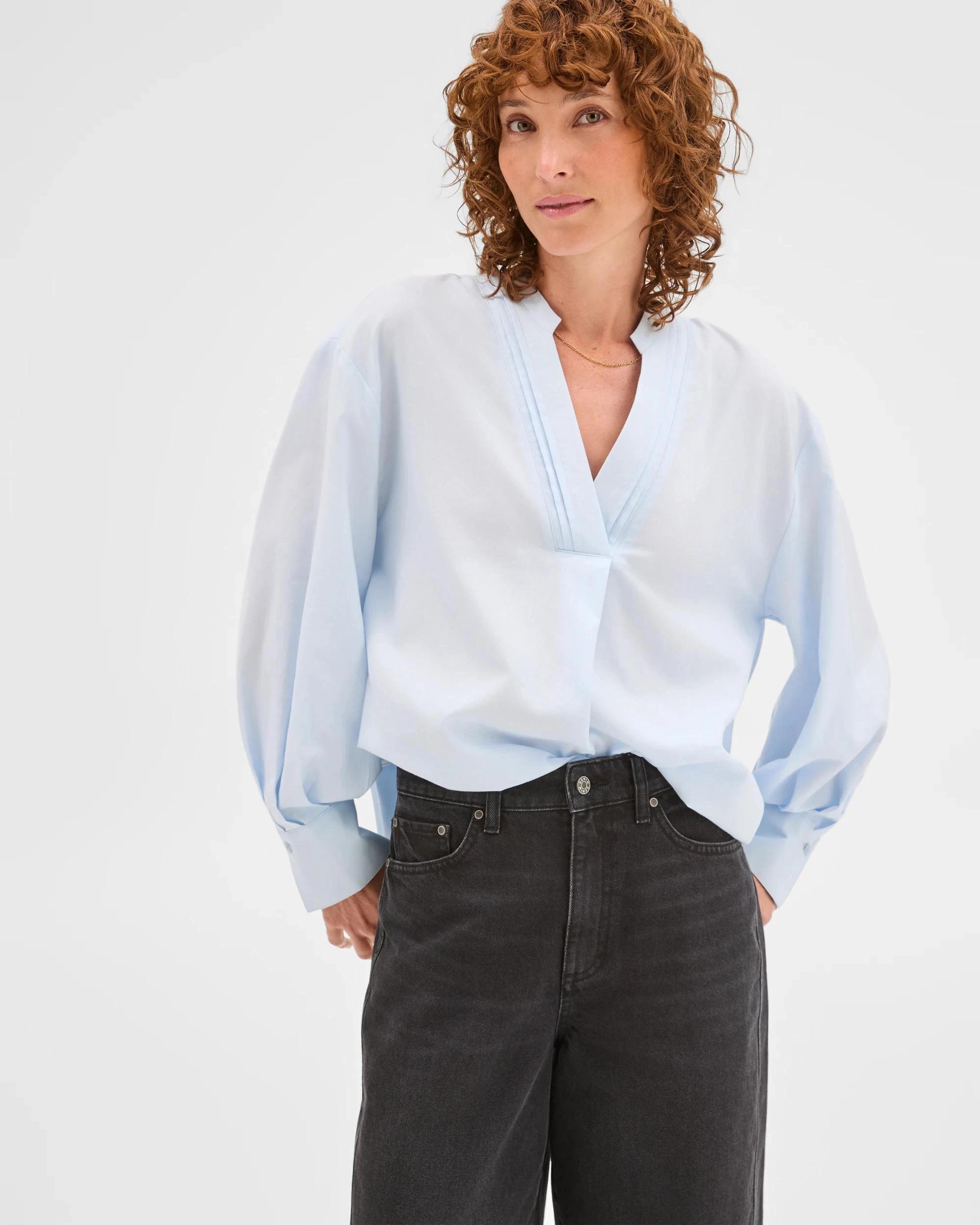 3 Target Woman Australian Cotton Tuck Detail Popover Top ICE BLUE, 3 of 7