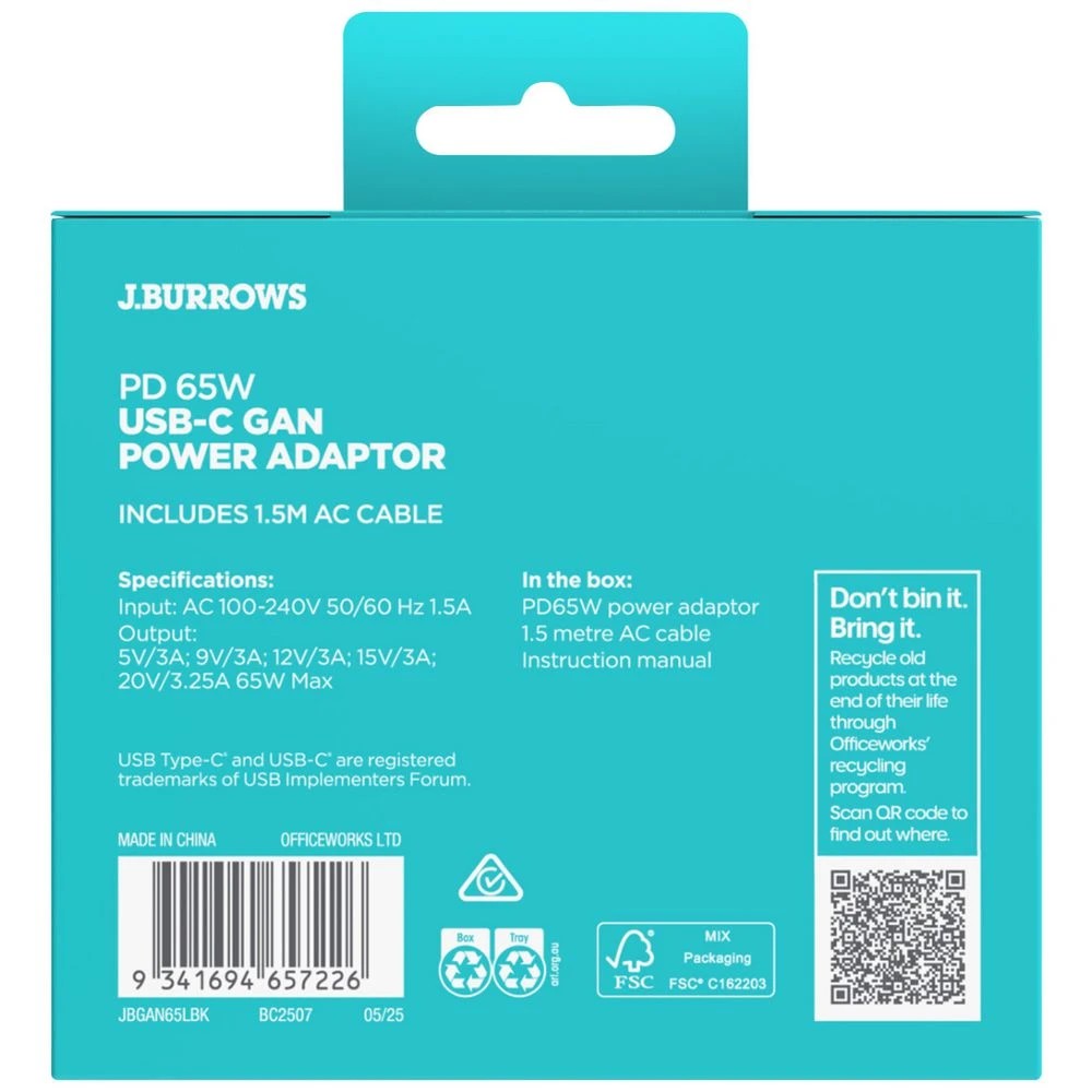5 J.Burrows GaN USB-C PD Laptop Charger 65W, 5 of 5